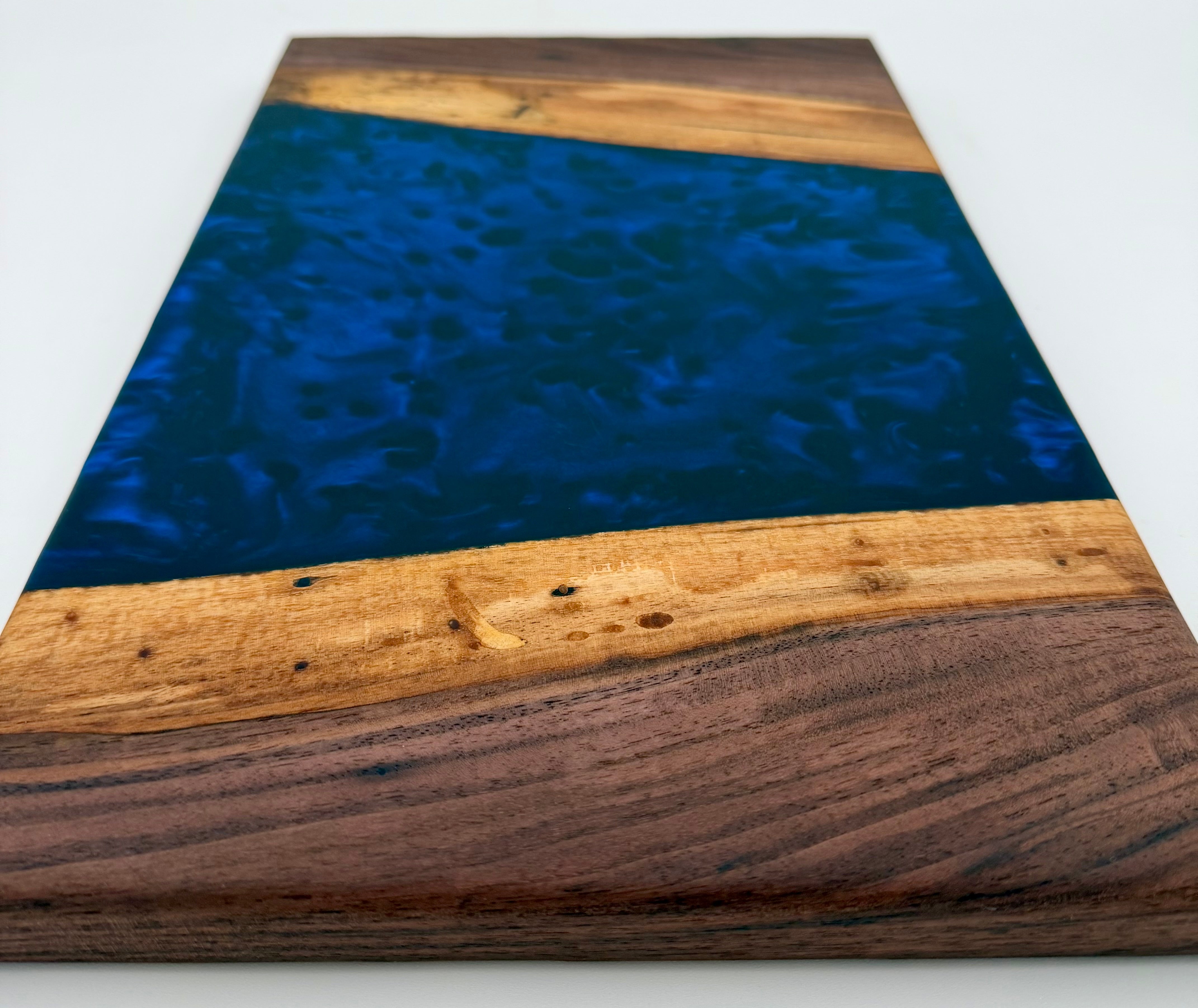 Deep Sapphire Blue Metallic & Walnut Epoxy River Board