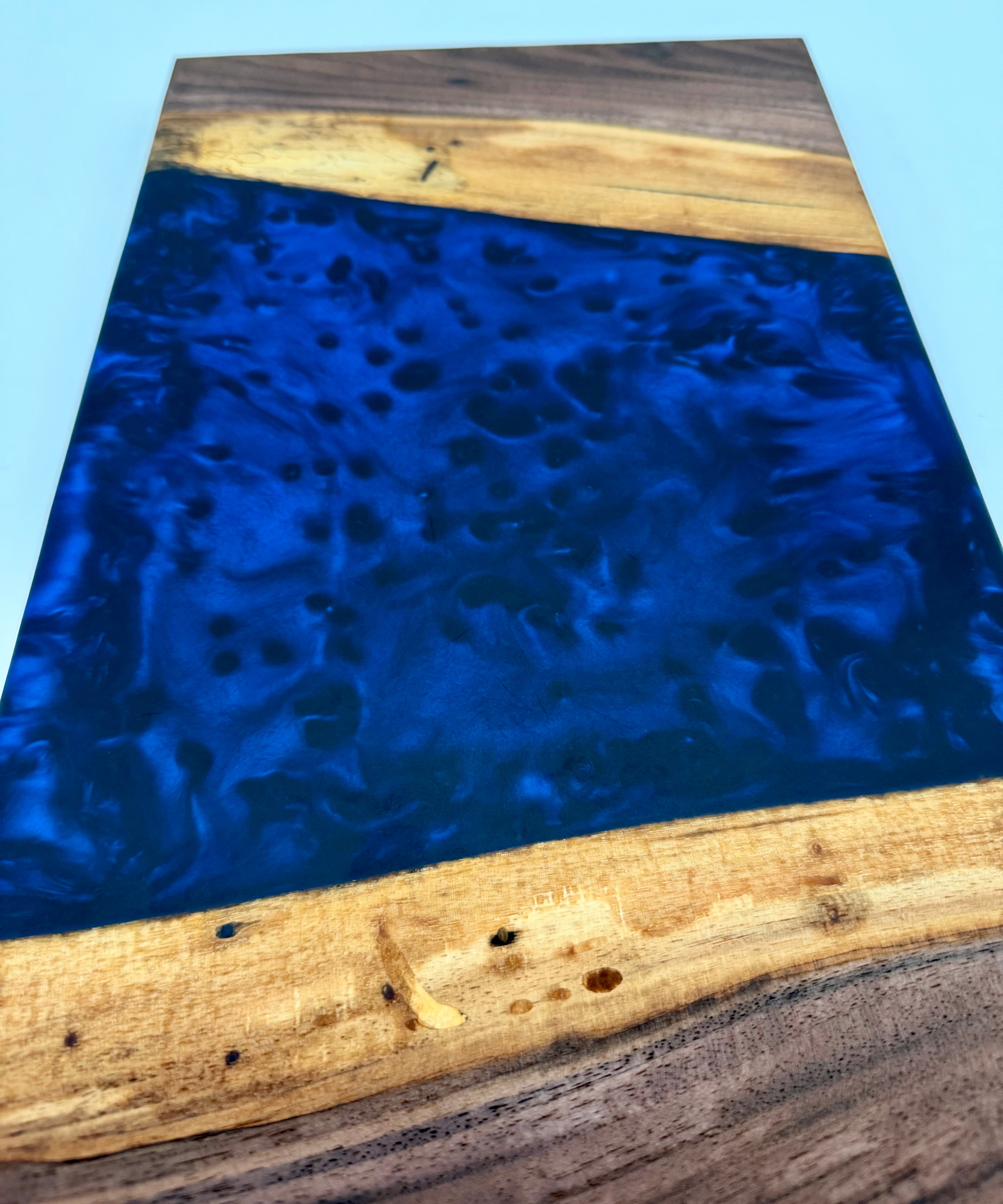 Deep Sapphire Blue Metallic & Walnut Epoxy River Board