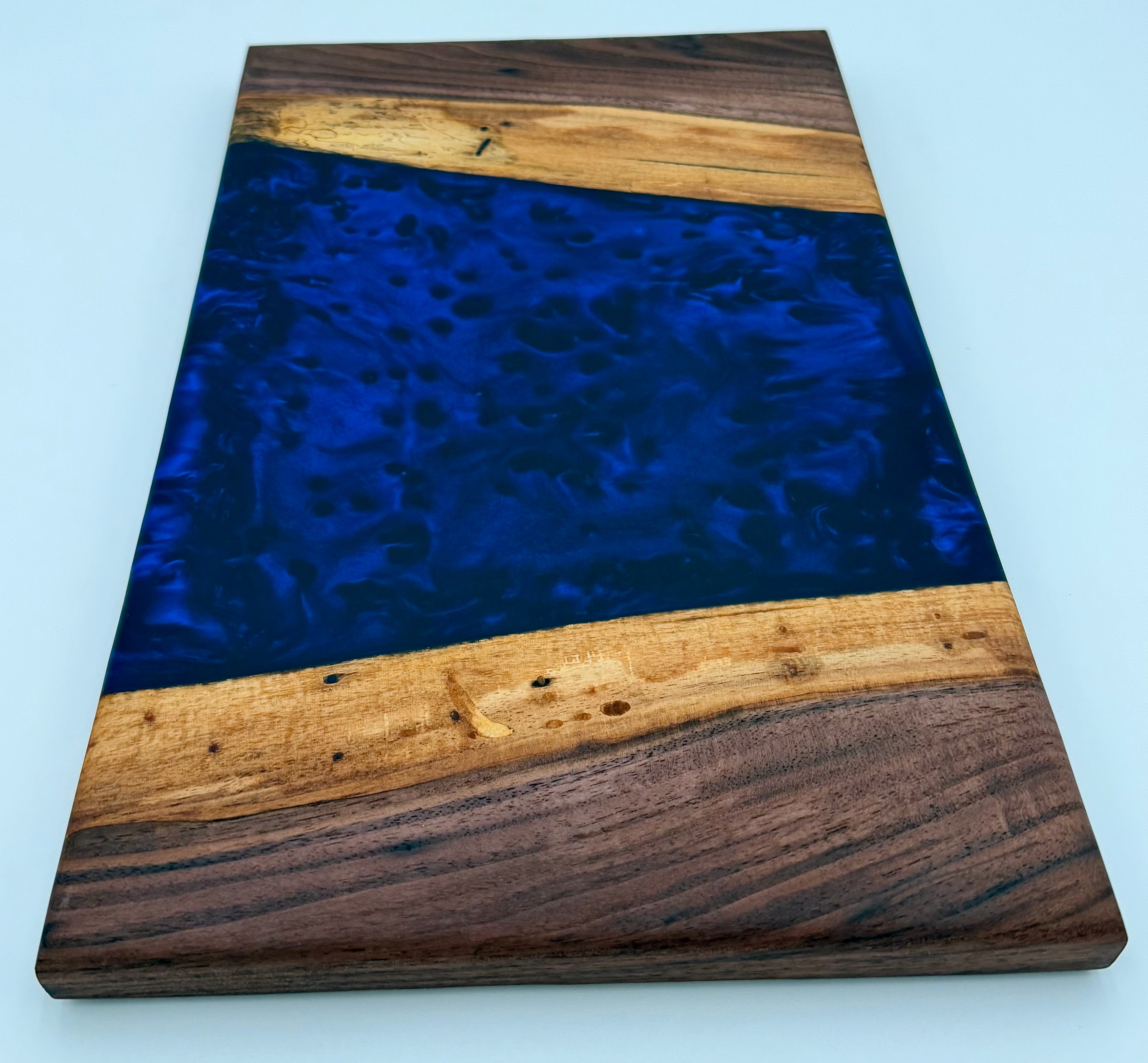 Deep Sapphire Blue Metallic & Walnut Epoxy River Board
