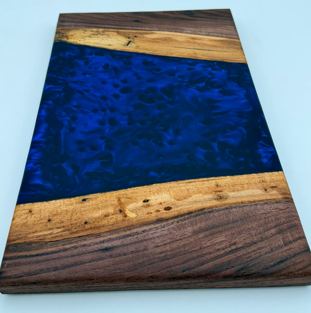 Deep Sapphire Blue Metallic & Walnut Epoxy River Board