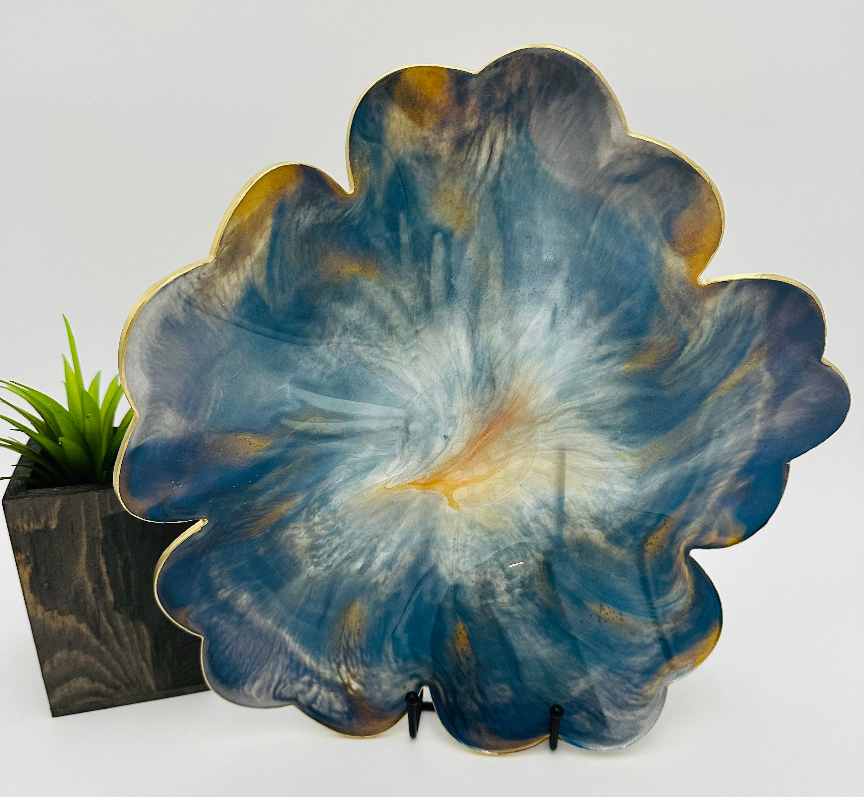 Handcrafted Large Resin Flower Bowls with Gold, Silver, or Bronze Outline.