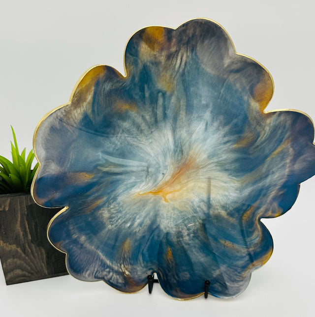 Handcrafted Large Resin Flower Bowls with Gold, Silver, or Bronze Outline.