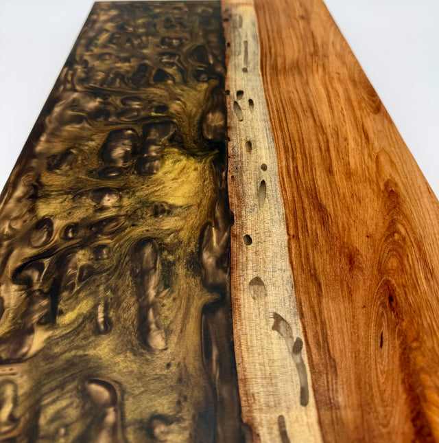 Metallic Gold & Dark Resin Live Edge Cherry Charcuterie Board