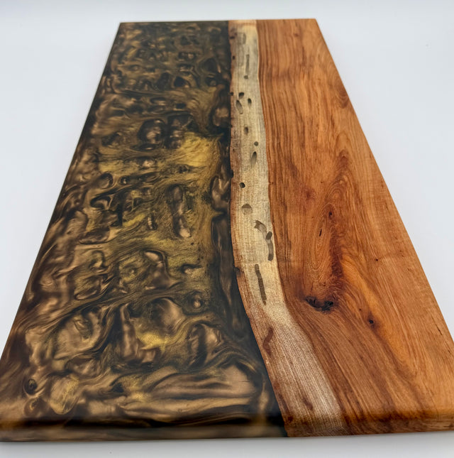 Metallic Gold & Dark Resin Live Edge Cherry Charcuterie Board