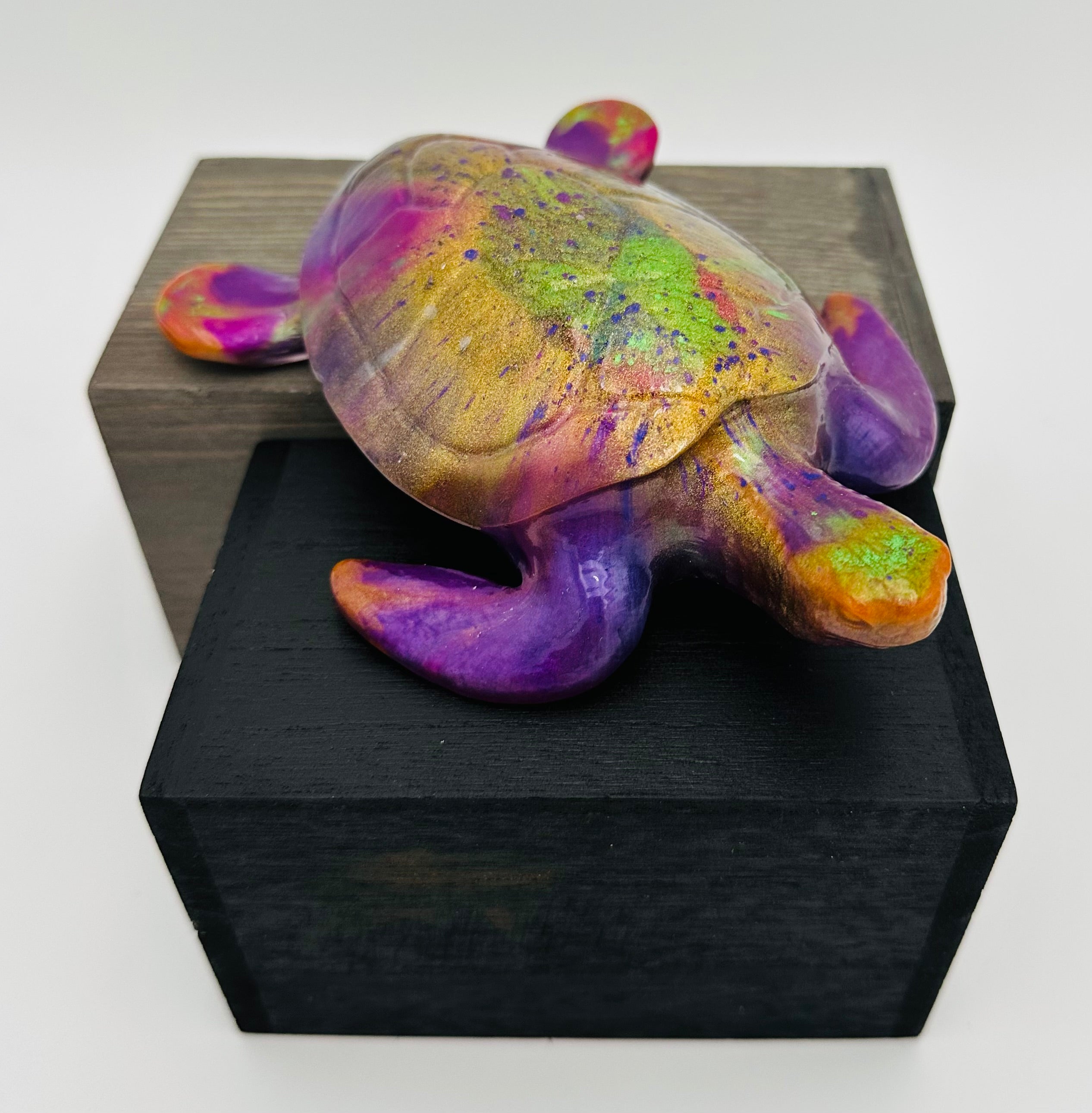 Hand-Poured Resin Art Turtle Sculpture