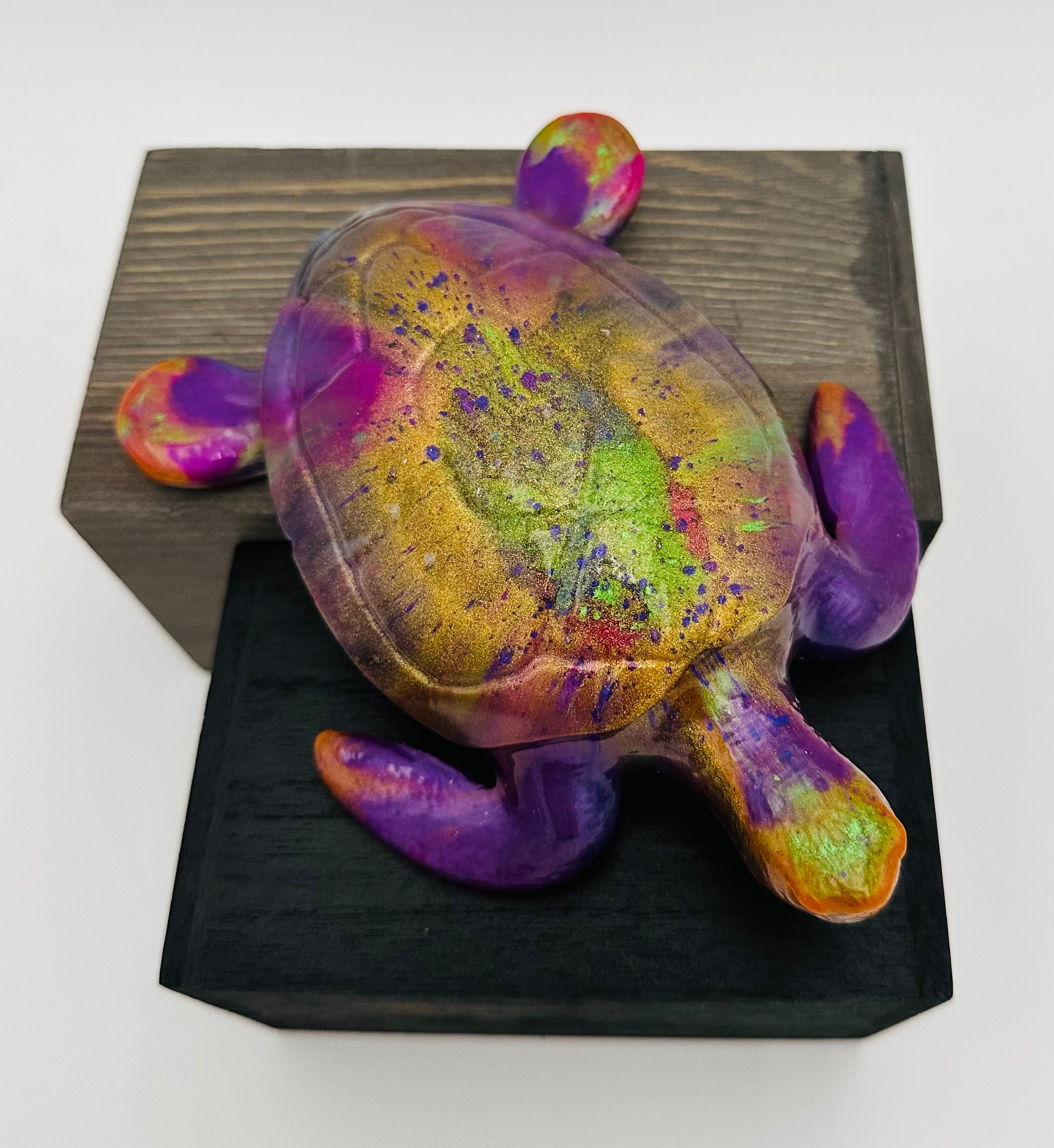 Hand-Poured Resin Art Turtle Sculpture