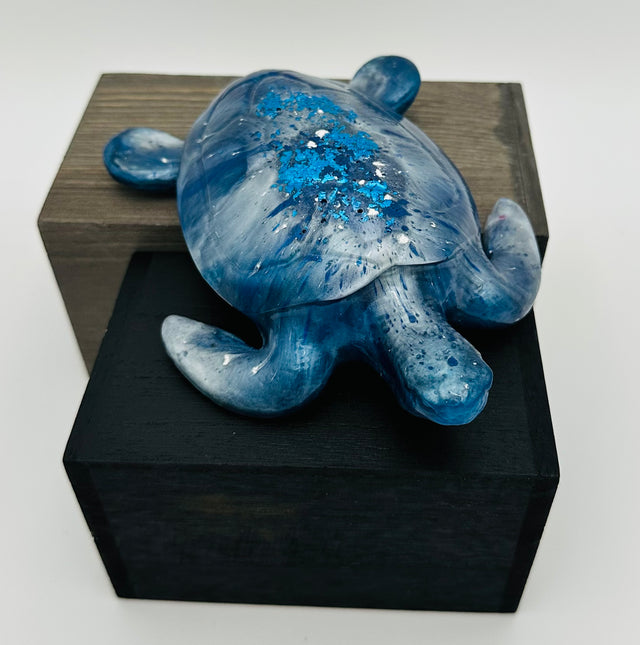 Hand-Poured Resin Art Turtle Sculpture