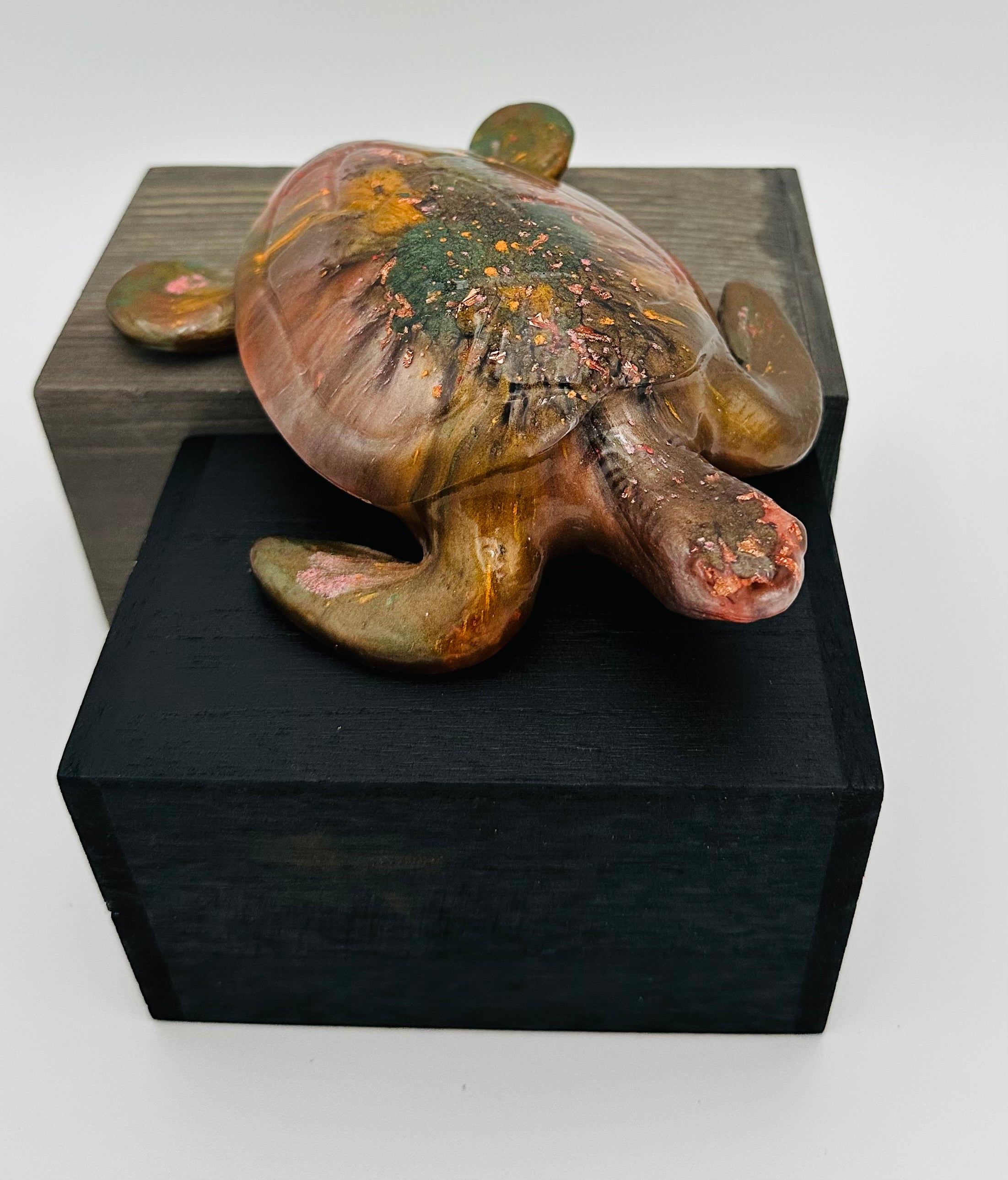 Hand-Poured Resin Art Turtle Sculpture