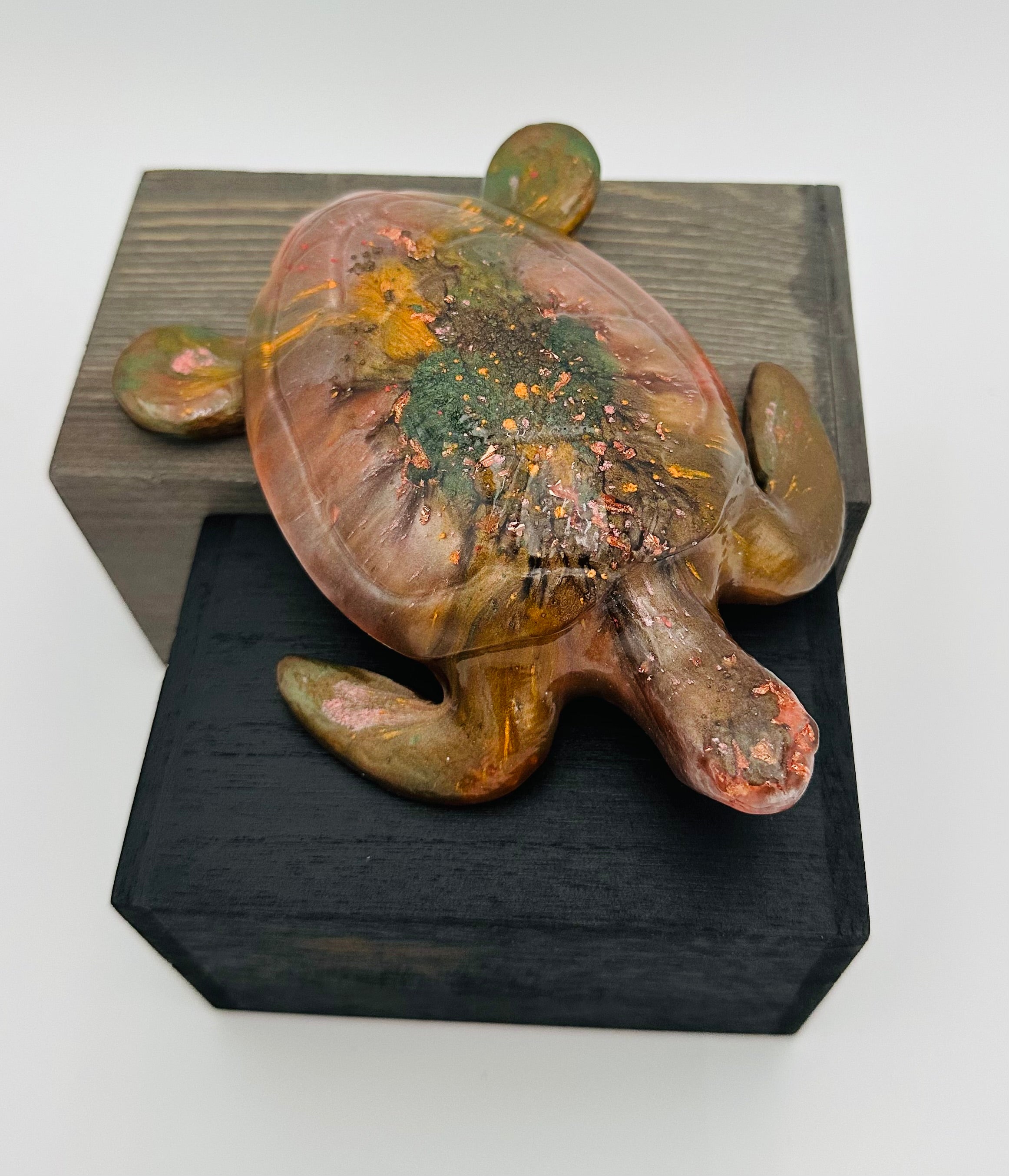 Hand-Poured Resin Art Turtle Sculpture
