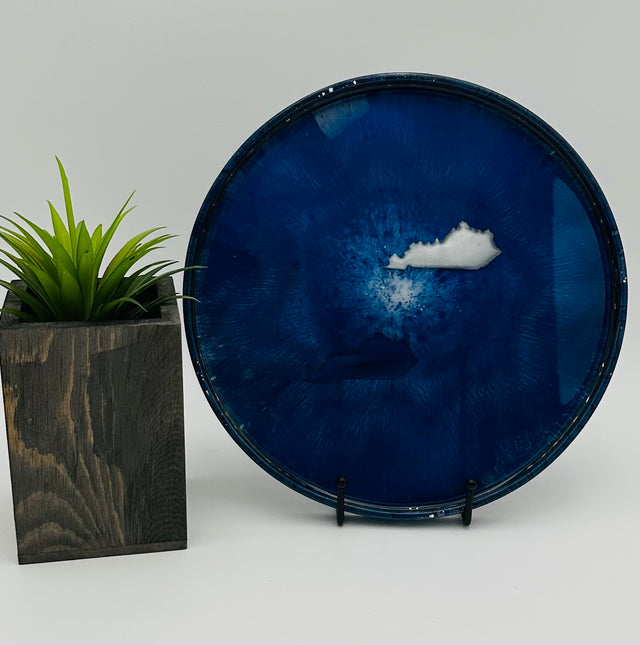 Handcrafted Kentucky Blue and White Round Resin Decorative Trays