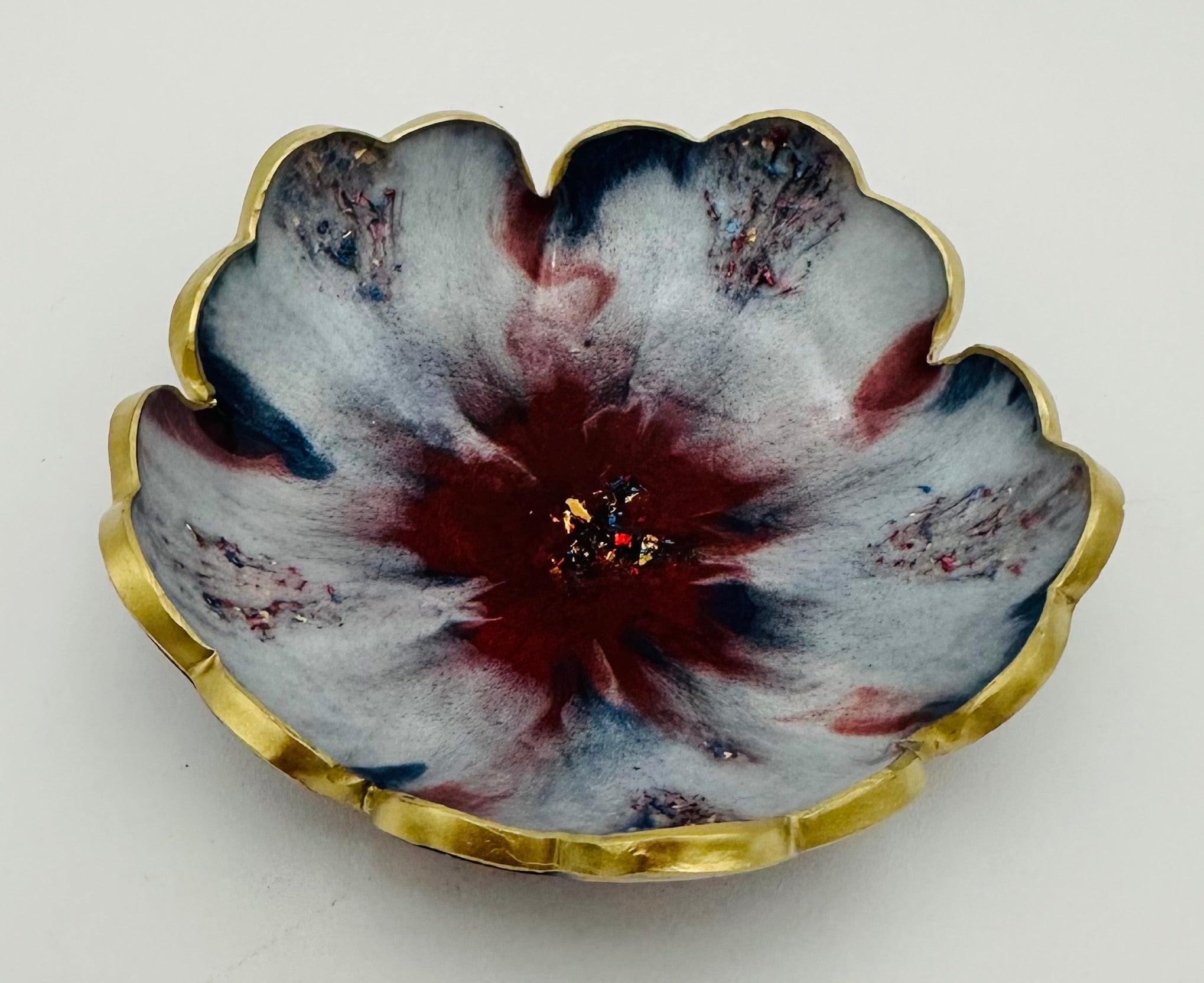 Small ResinFlower Bowl -Trimmed in Gold, Bronze, or Silver