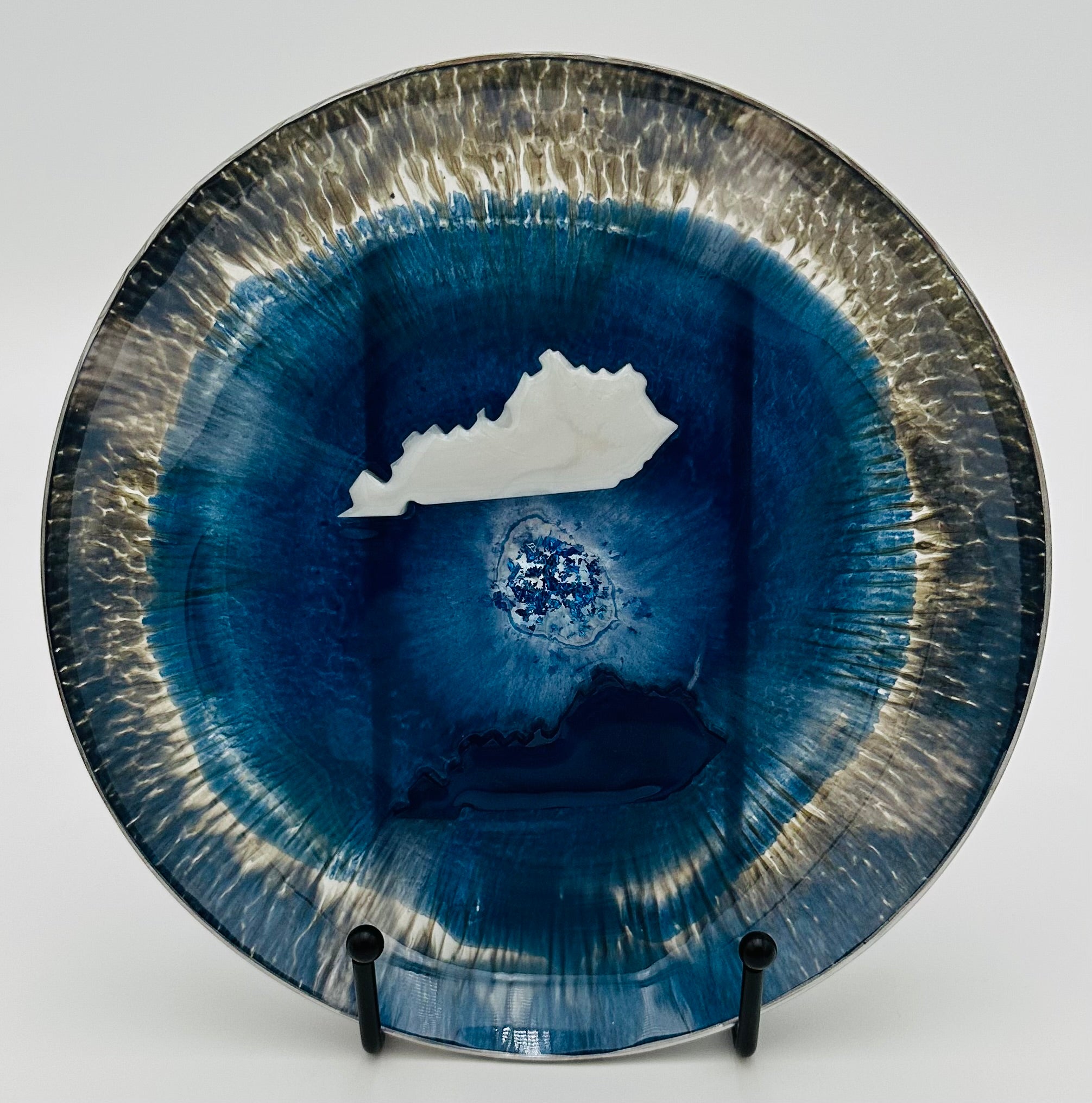 Handcrafted Kentucky Blue Resin Large Bowls with White Kentucky resin Inlay