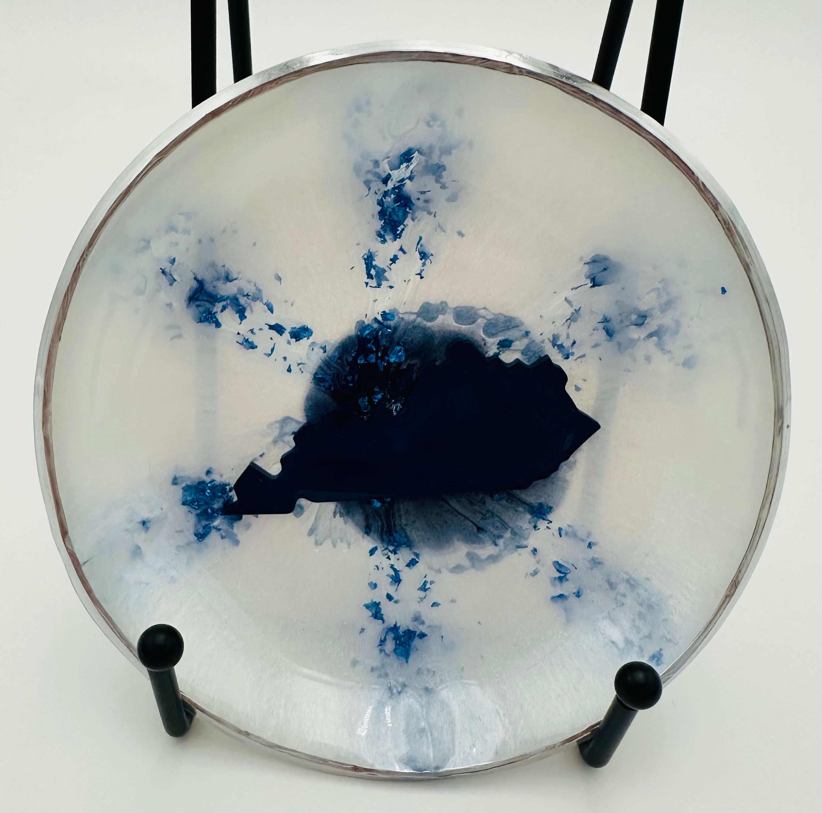 Handcrafted Kentucky Blue and White Resin Art Bowl with inlaid Kentucky - small