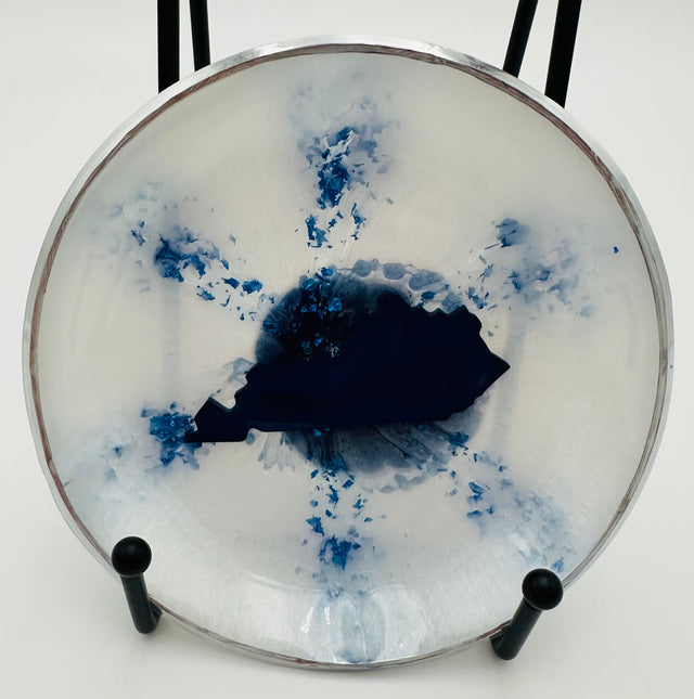 Handcrafted Kentucky Blue and White Resin Art Bowl with inlaid Kentucky - small
