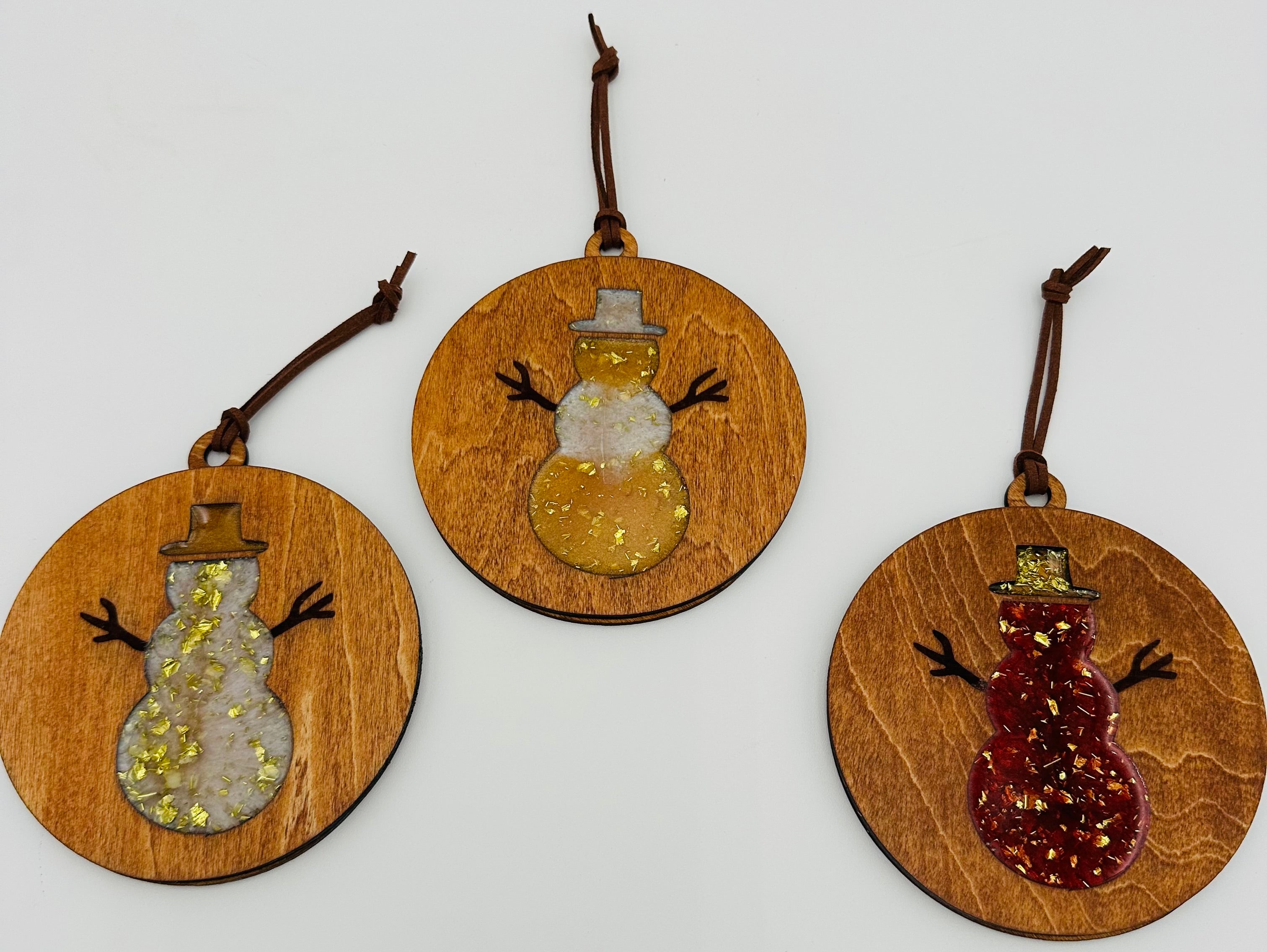 Handmade Resin and Wood Snowman Ornament