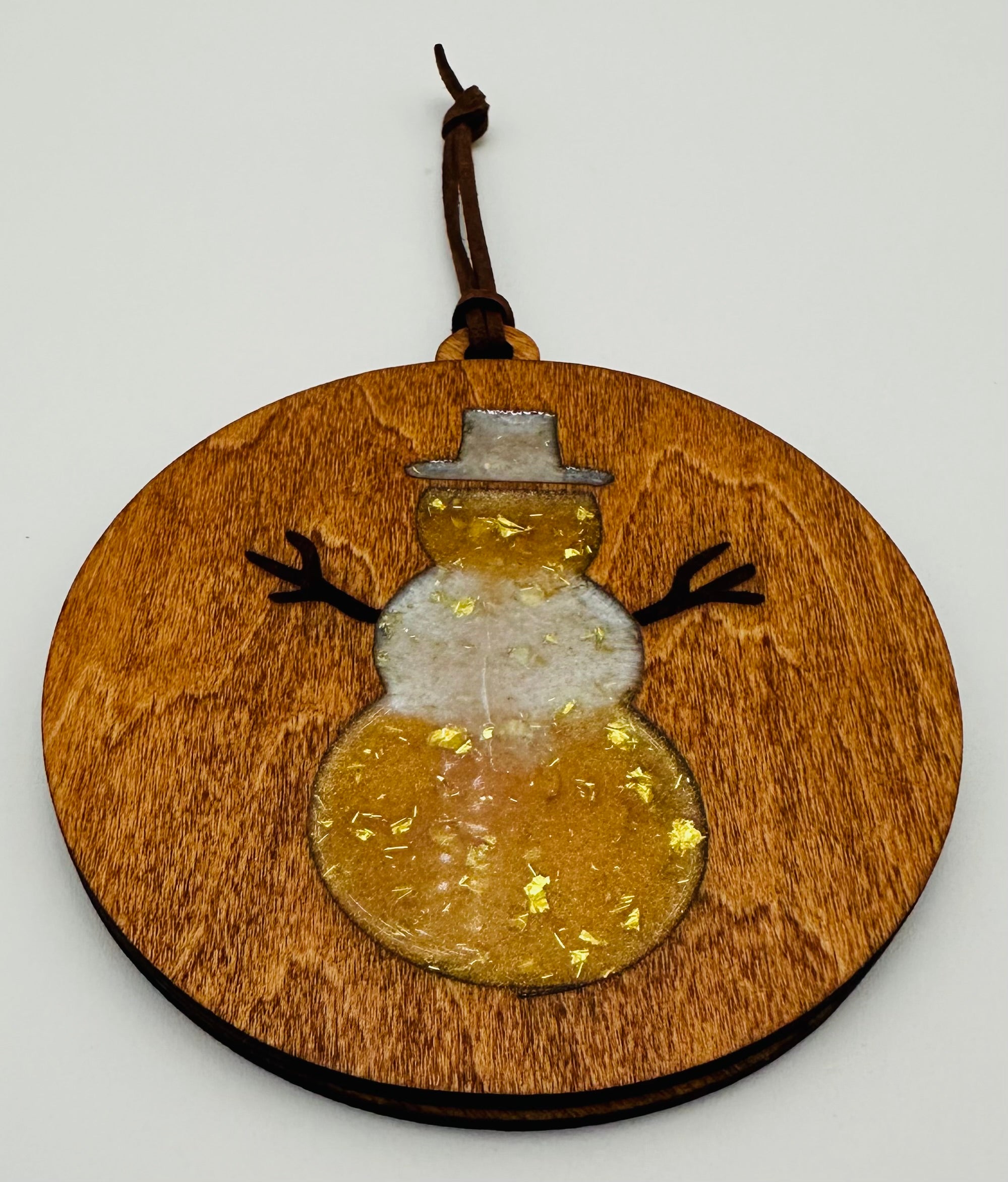 Handmade Resin and Wood Snowman Ornament