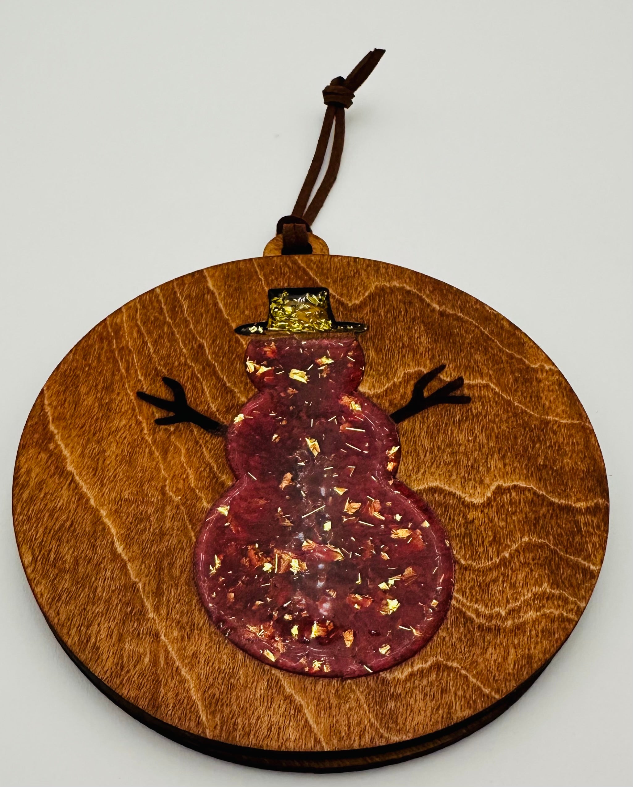 Handmade Resin and Wood Snowman Ornament