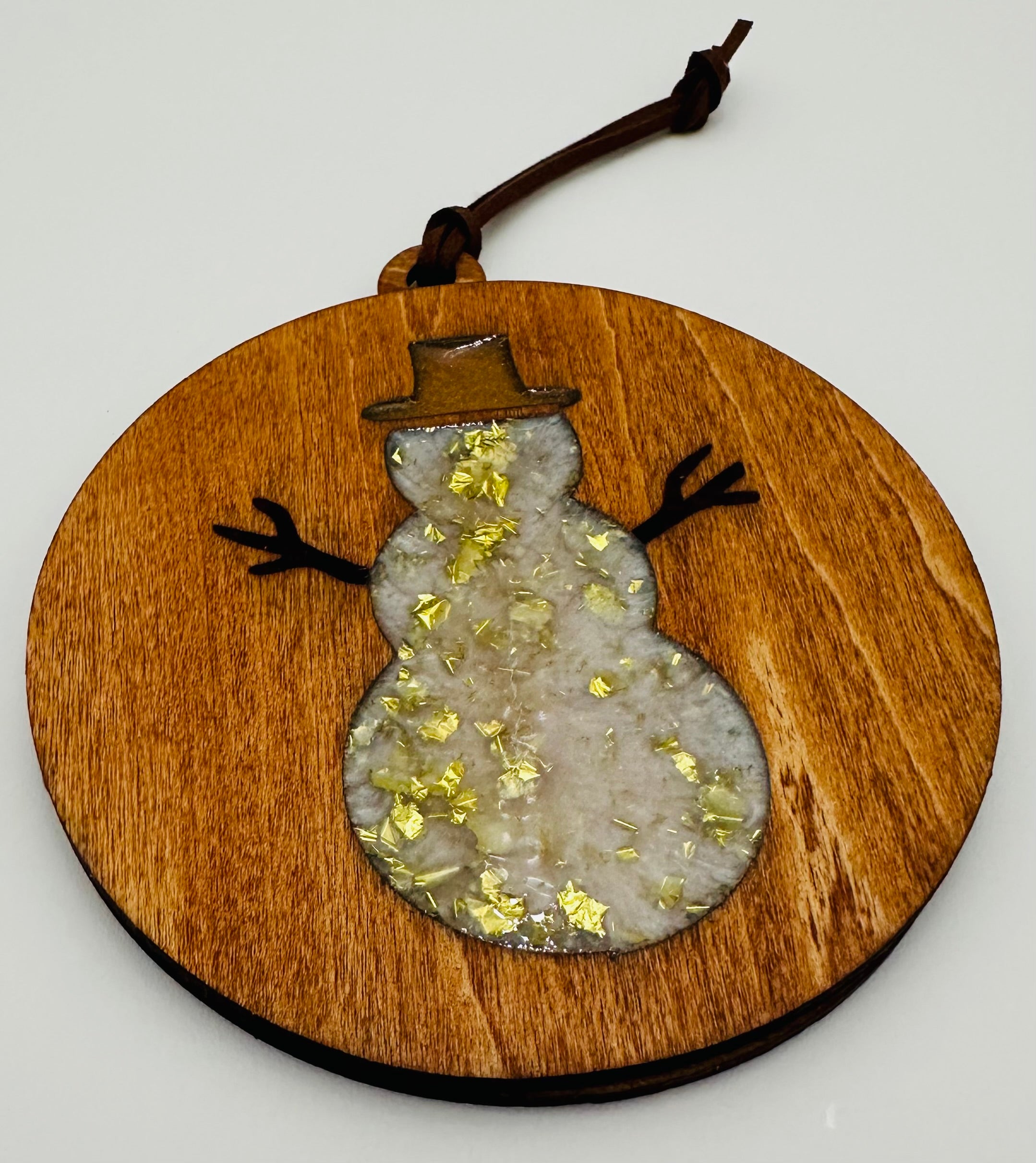 Handmade Resin and Wood Snowman Ornament