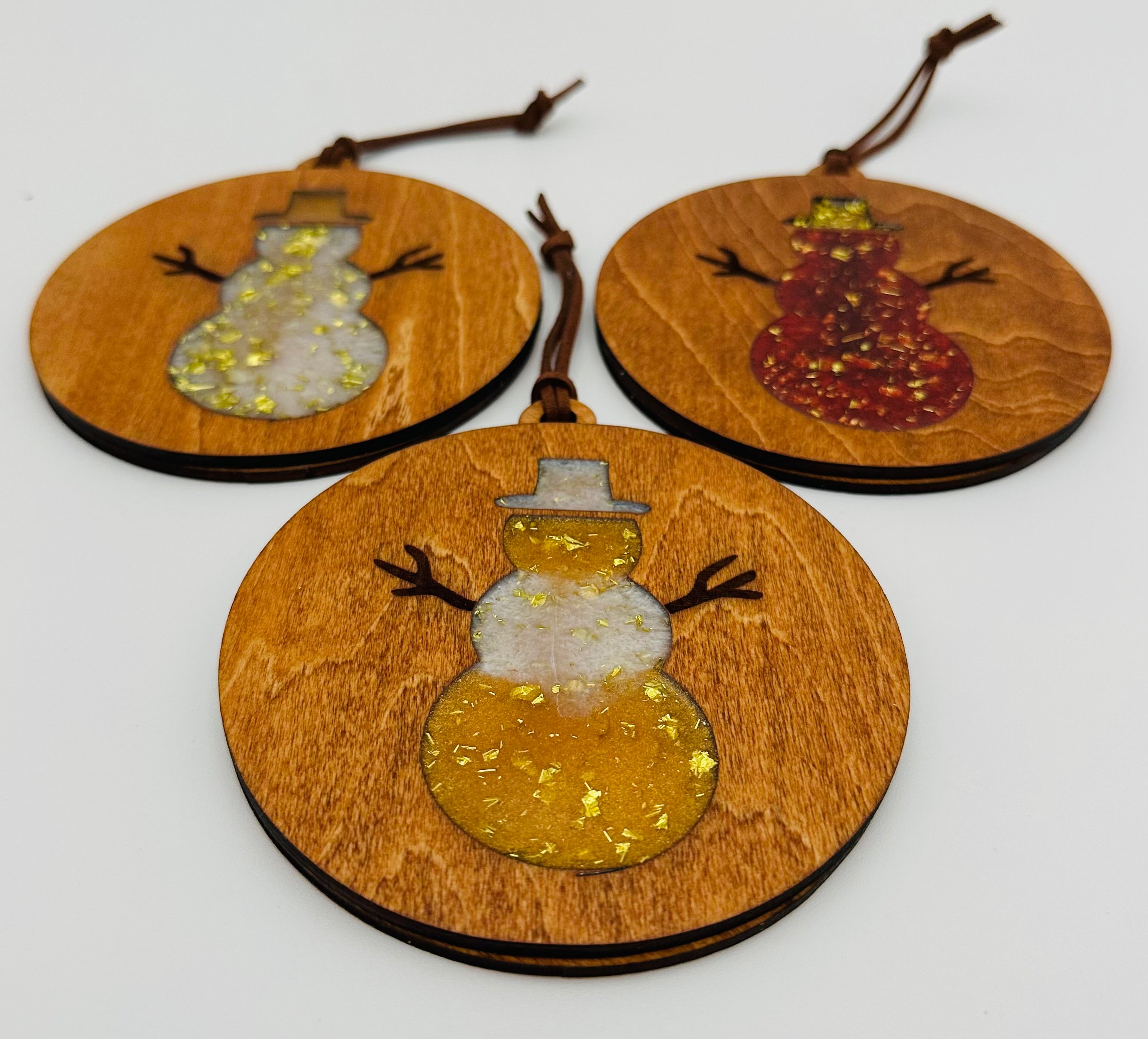 Handmade Resin and Wood Snowman Ornament