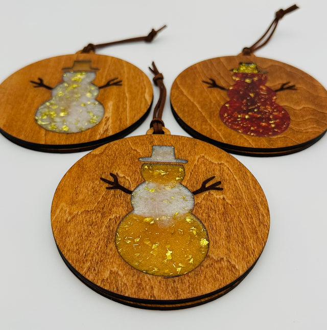 Handmade Resin and Wood Snowman Ornament