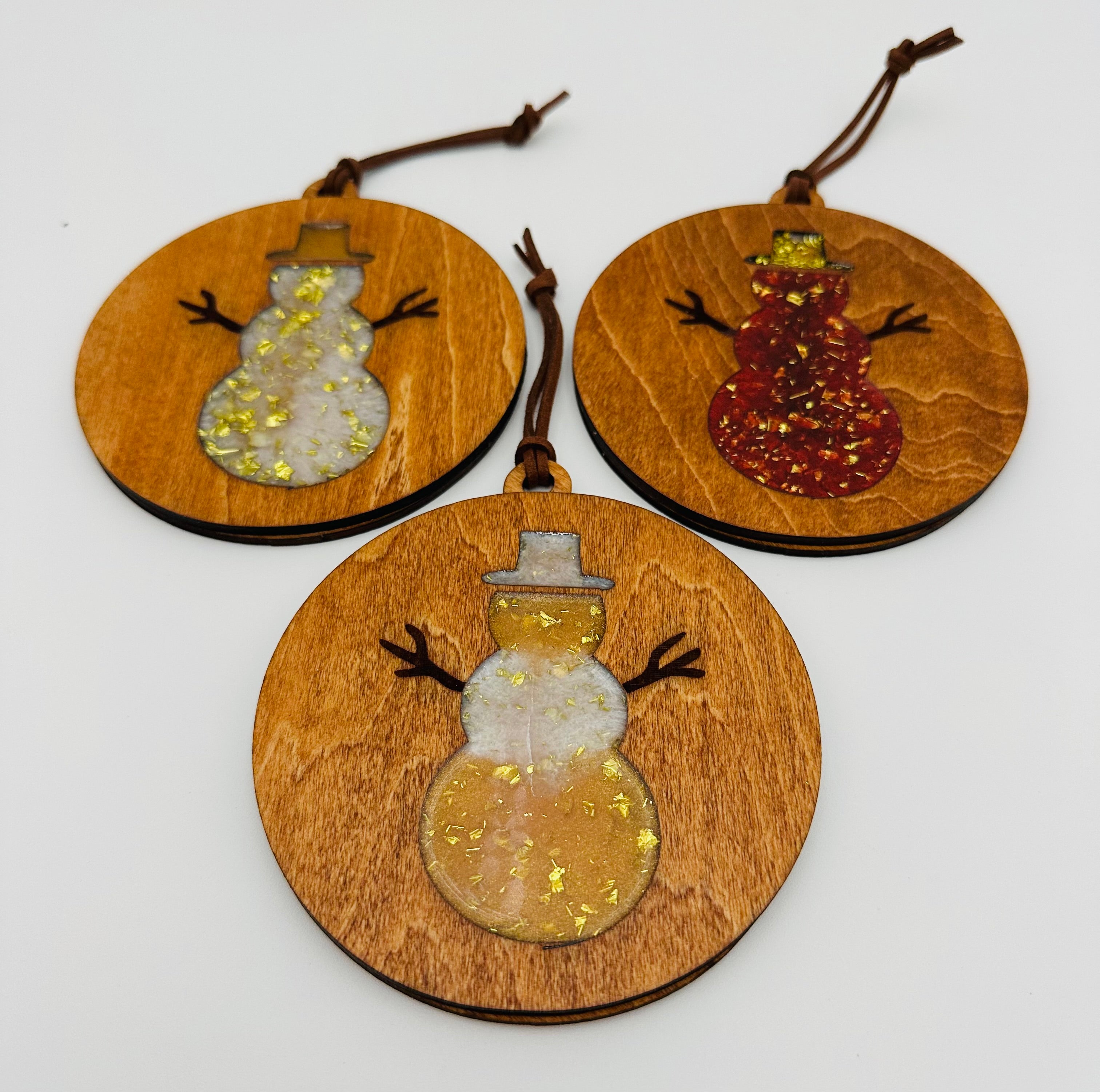 Handmade Resin and Wood Snowman Ornament