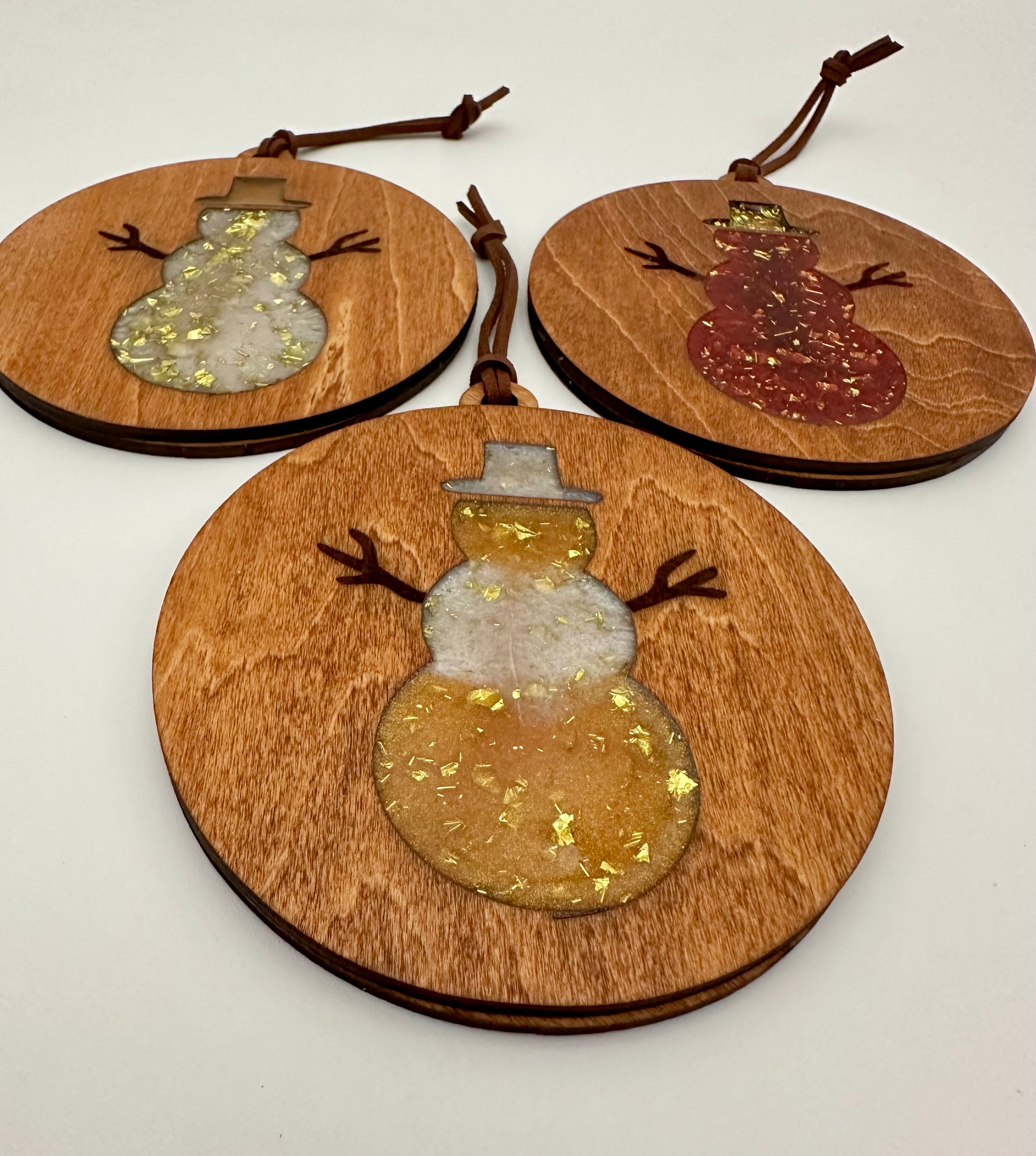 Handmade Resin and Wood Snowman Ornament