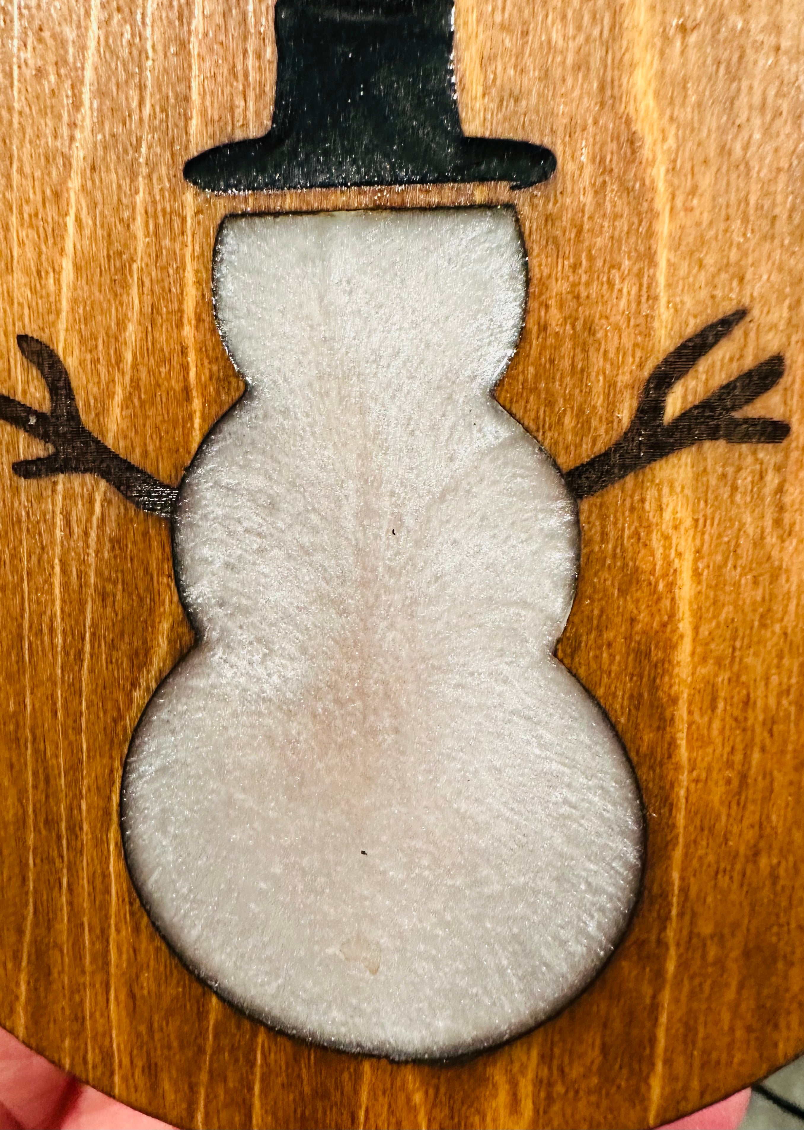 Handmade Resin and Wood Snowman Ornament