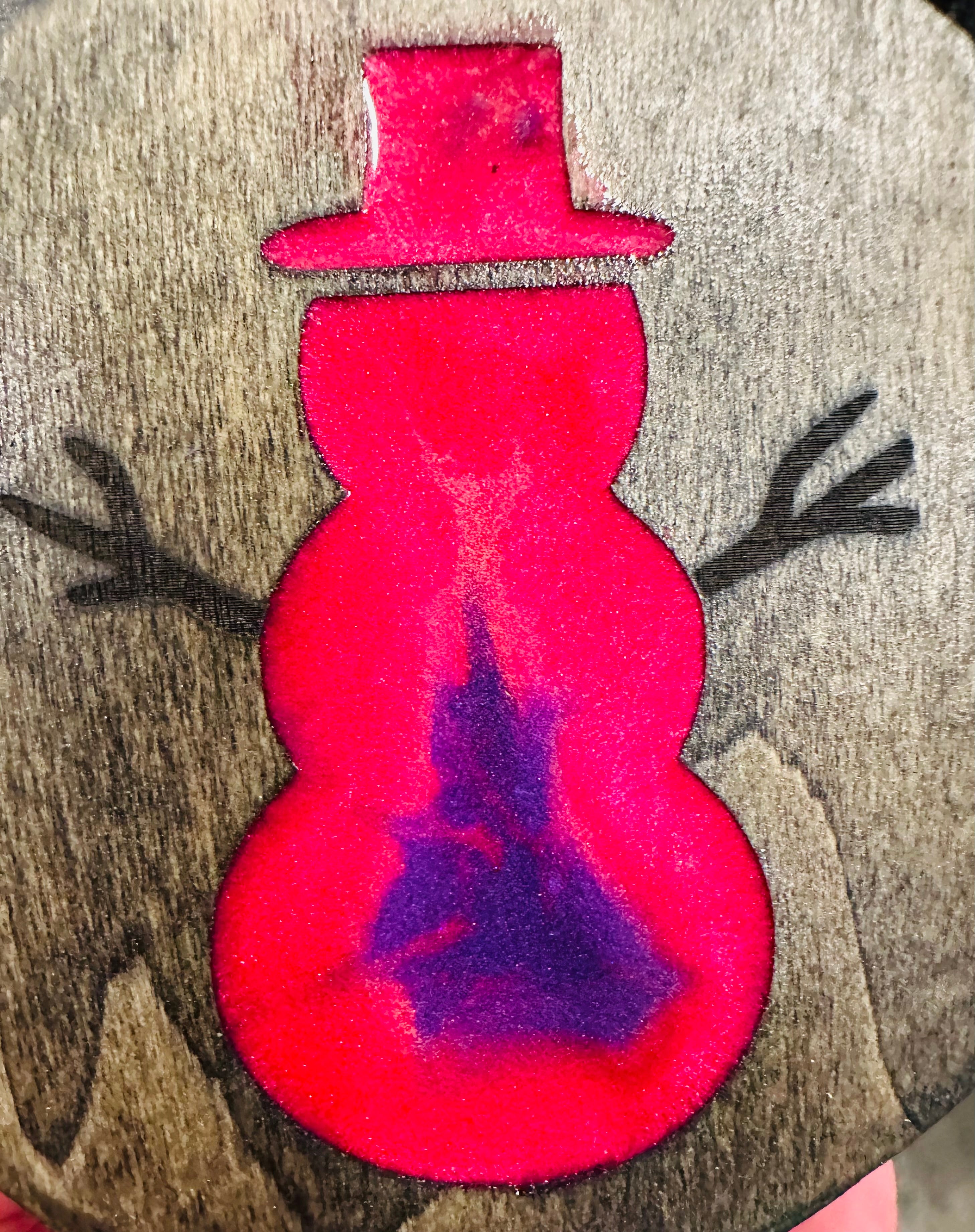 Handmade Resin and Wood Snowman Ornament