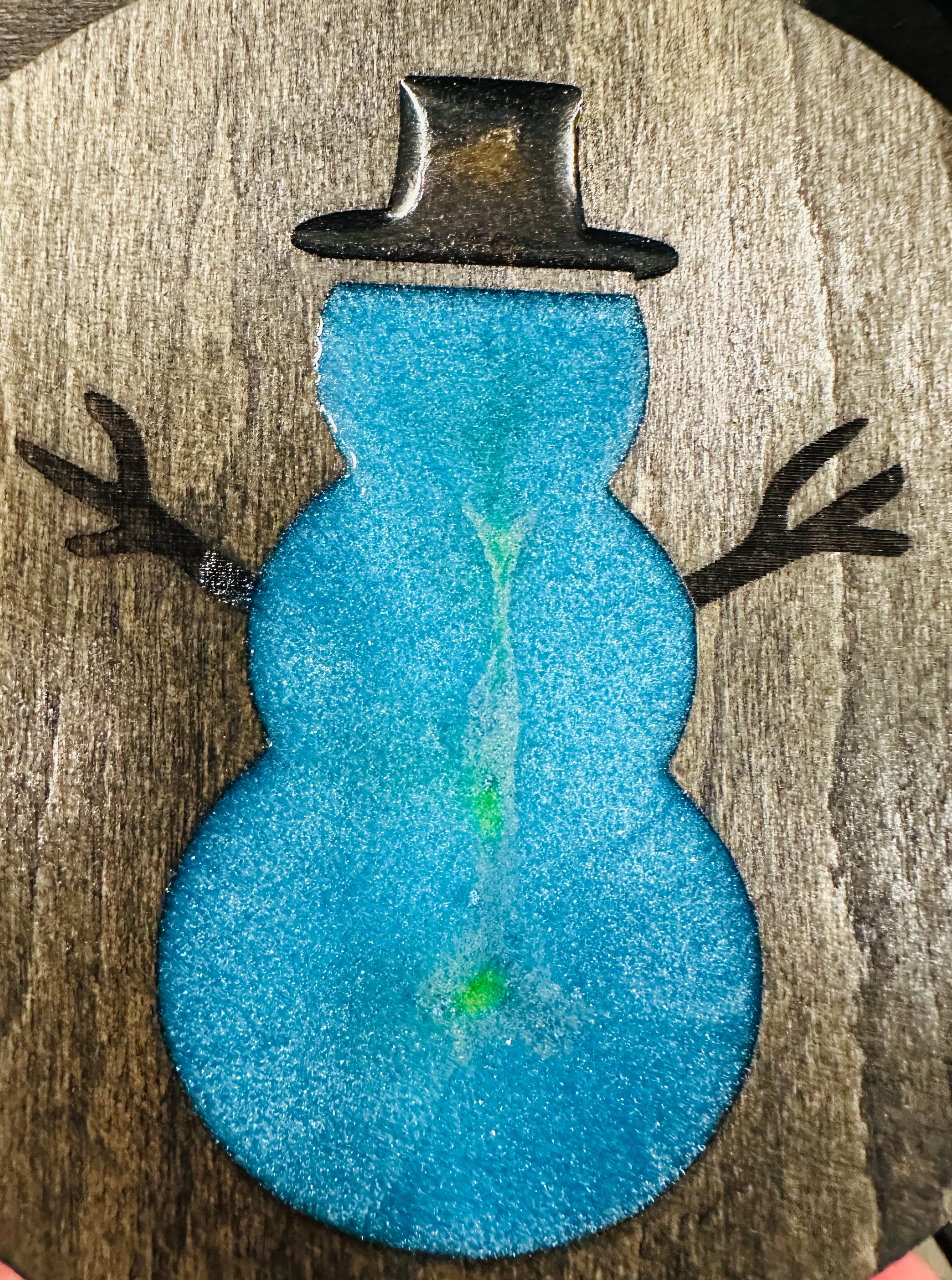 Handmade Resin and Wood Snowman Ornament