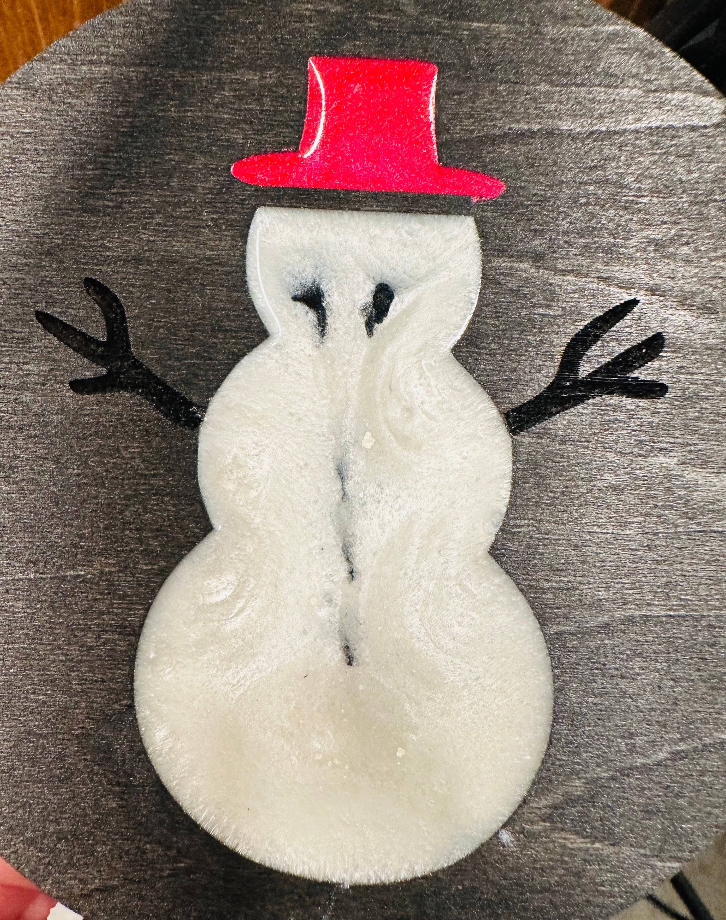 Handmade Resin and Wood Snowman Ornament