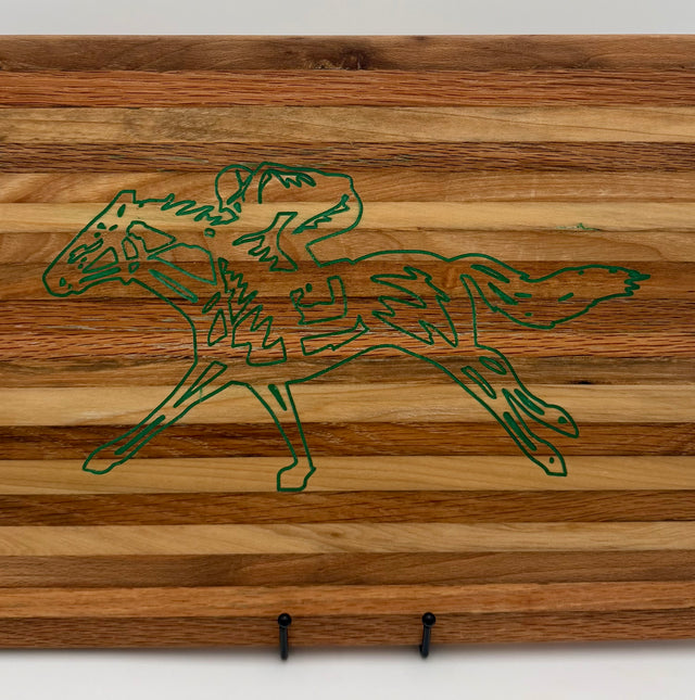 Handcrafted Equestrian Horse Racing Wooden Serving Tray & Cutting Board with Handles