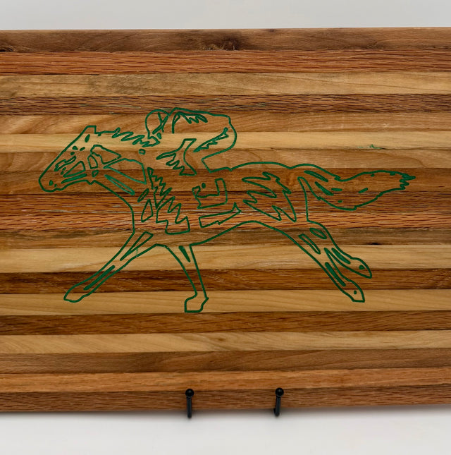 Handcrafted Equestrian Horse Racing Wooden Serving Tray & Cutting Board with Handles