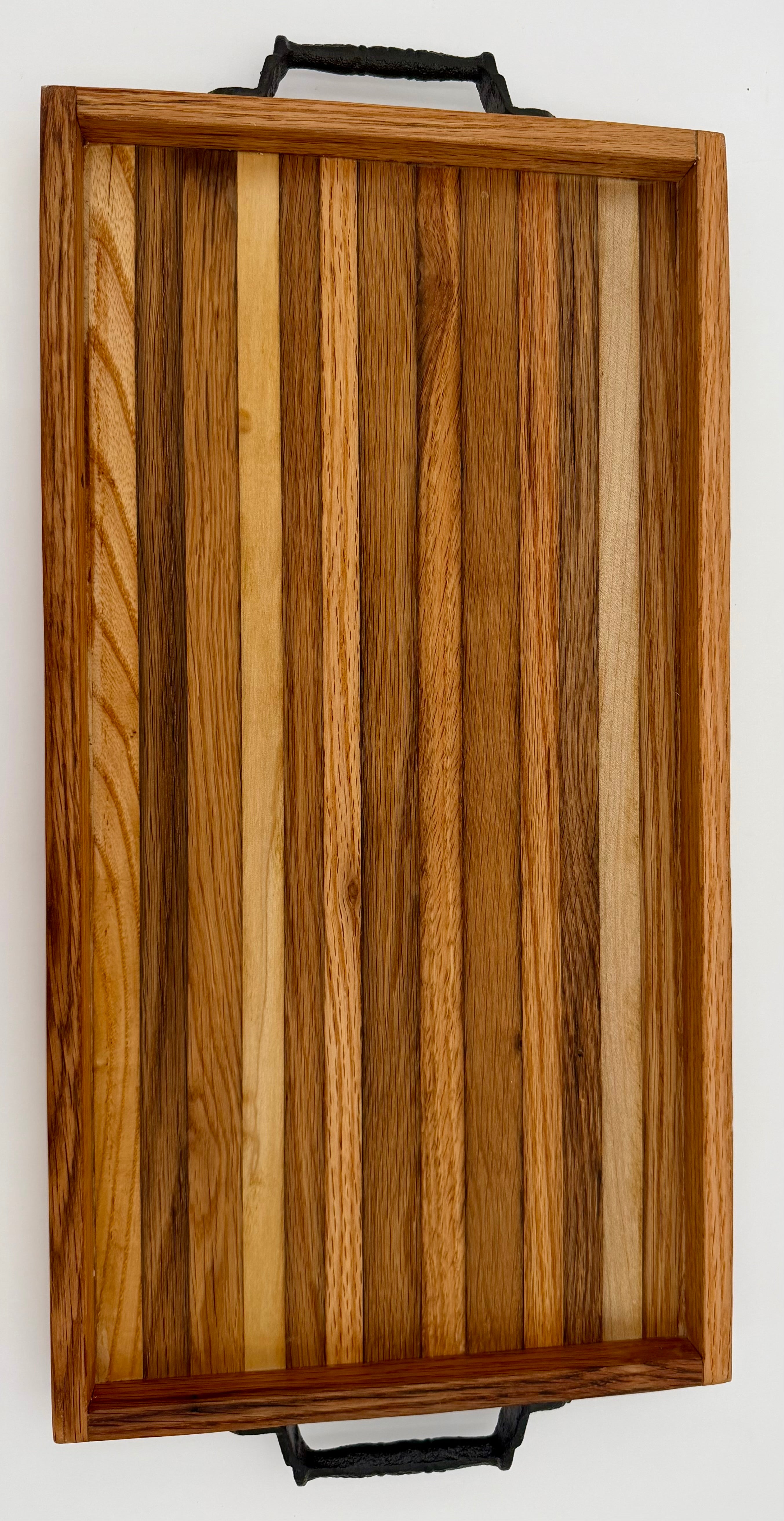 Handcrafted Wooden Serving Tray & Charcuterie Board with Handles and Raised Edge