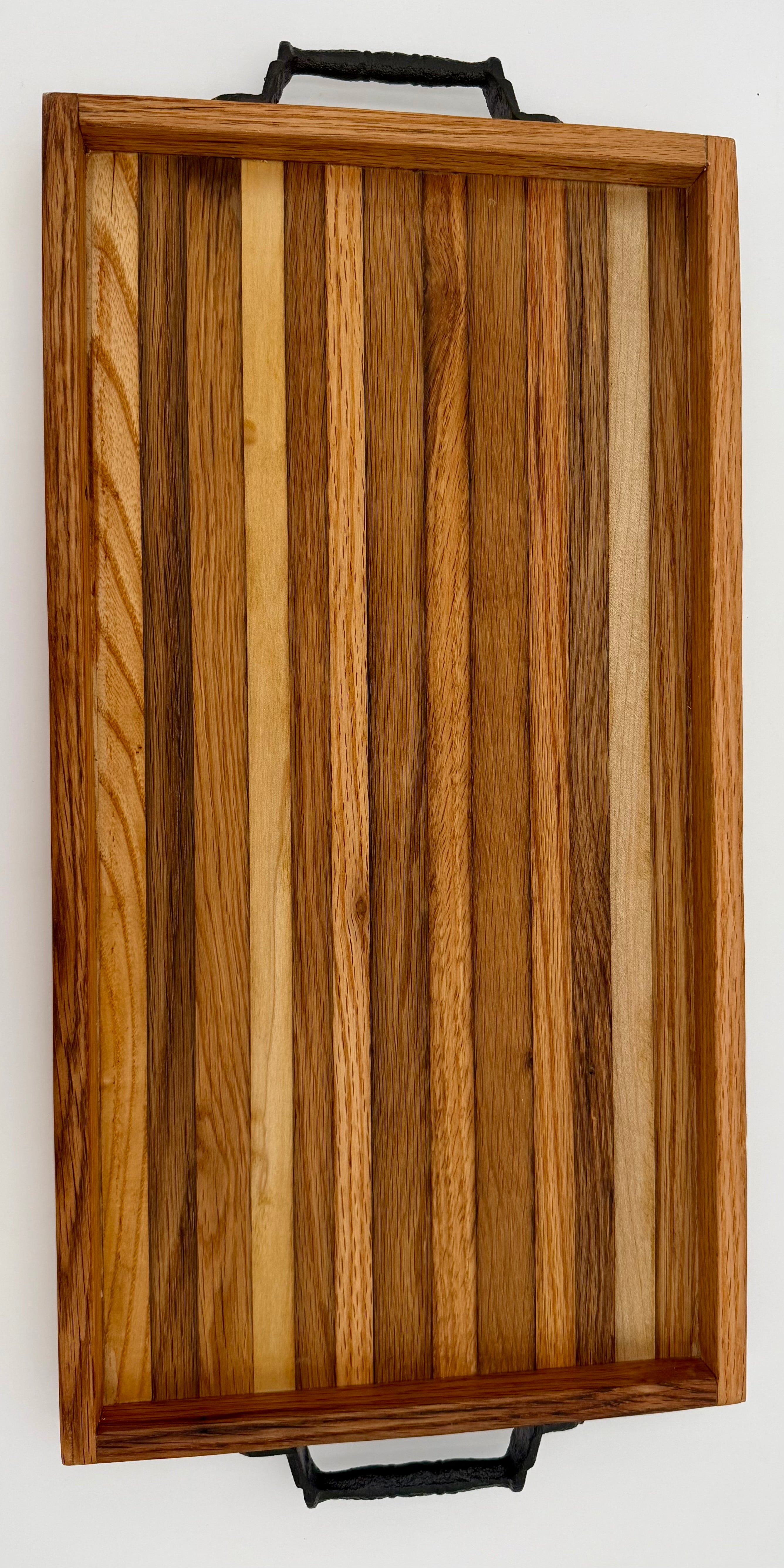 Handcrafted Wooden Serving Tray & Charcuterie Board with Handles and Raised Edge