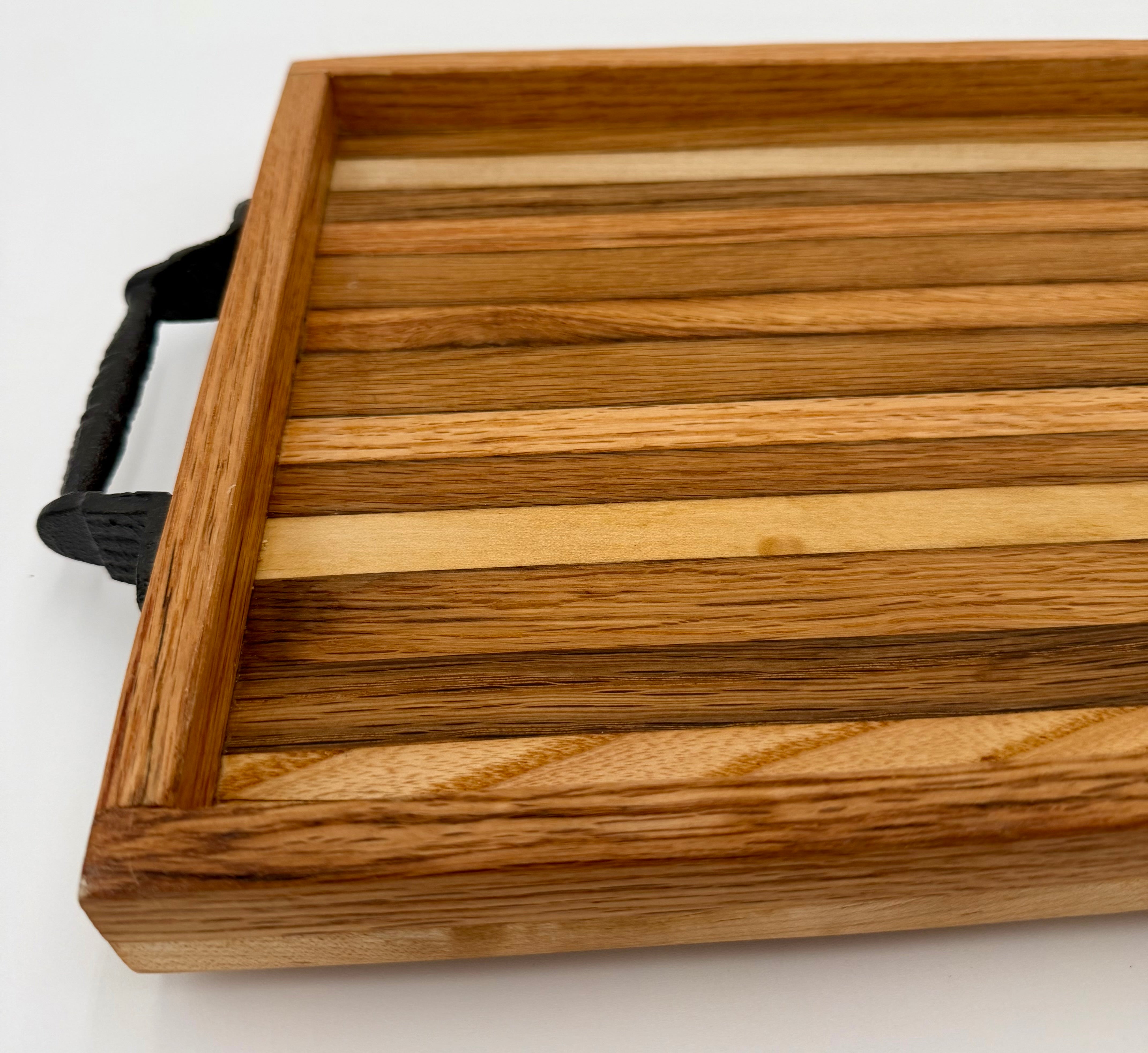 Handcrafted Wooden Serving Tray & Charcuterie Board with Handles and Raised Edge