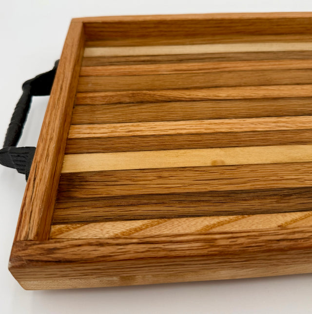 Handcrafted Wooden Serving Tray & Charcuterie Board with Handles and Raised Edge