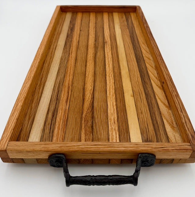 Handcrafted Wooden Serving Tray & Charcuterie Board with Handles and Raised Edge