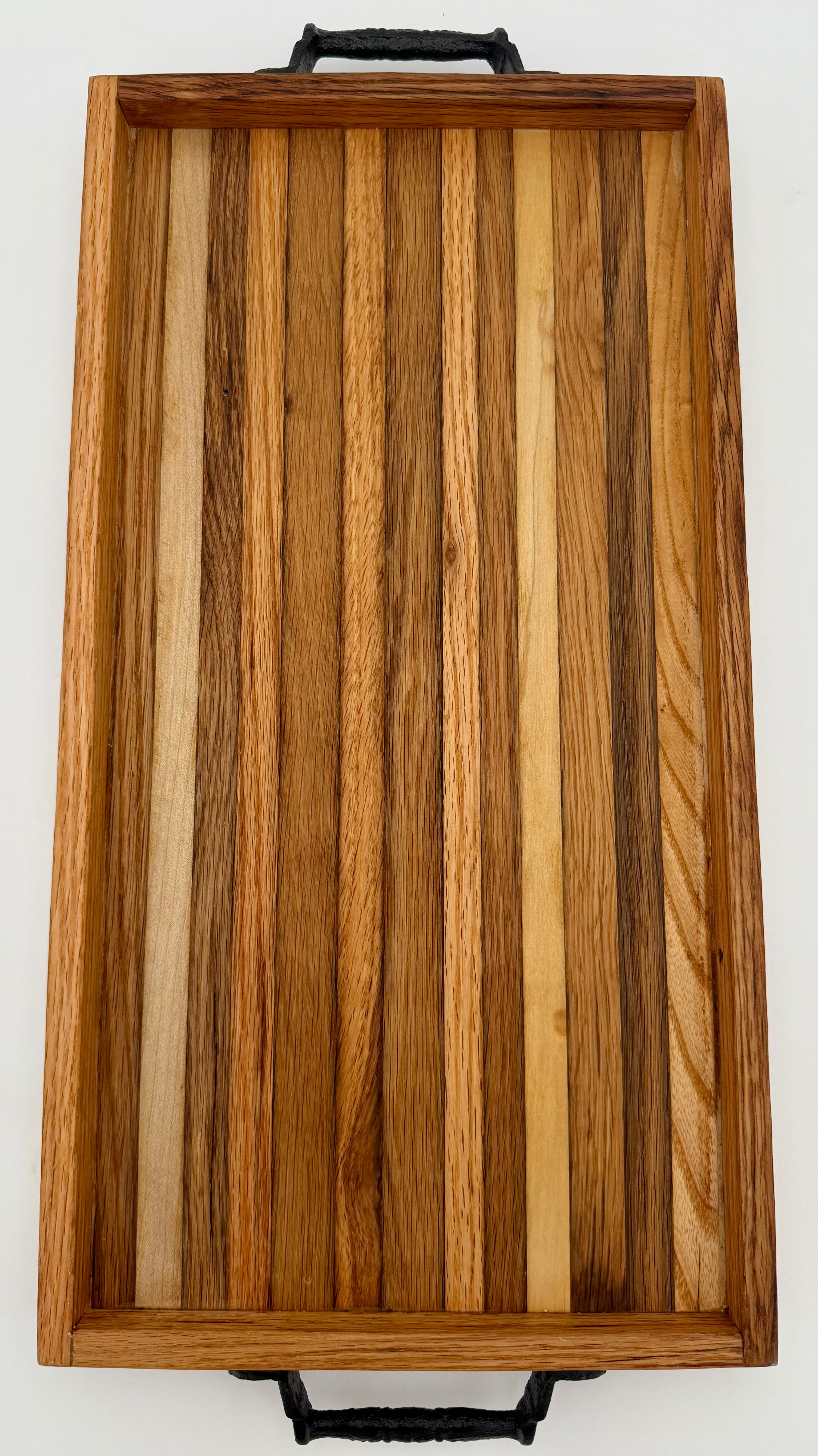 Handcrafted Wooden Serving Tray & Charcuterie Board with Handles and Raised Edge