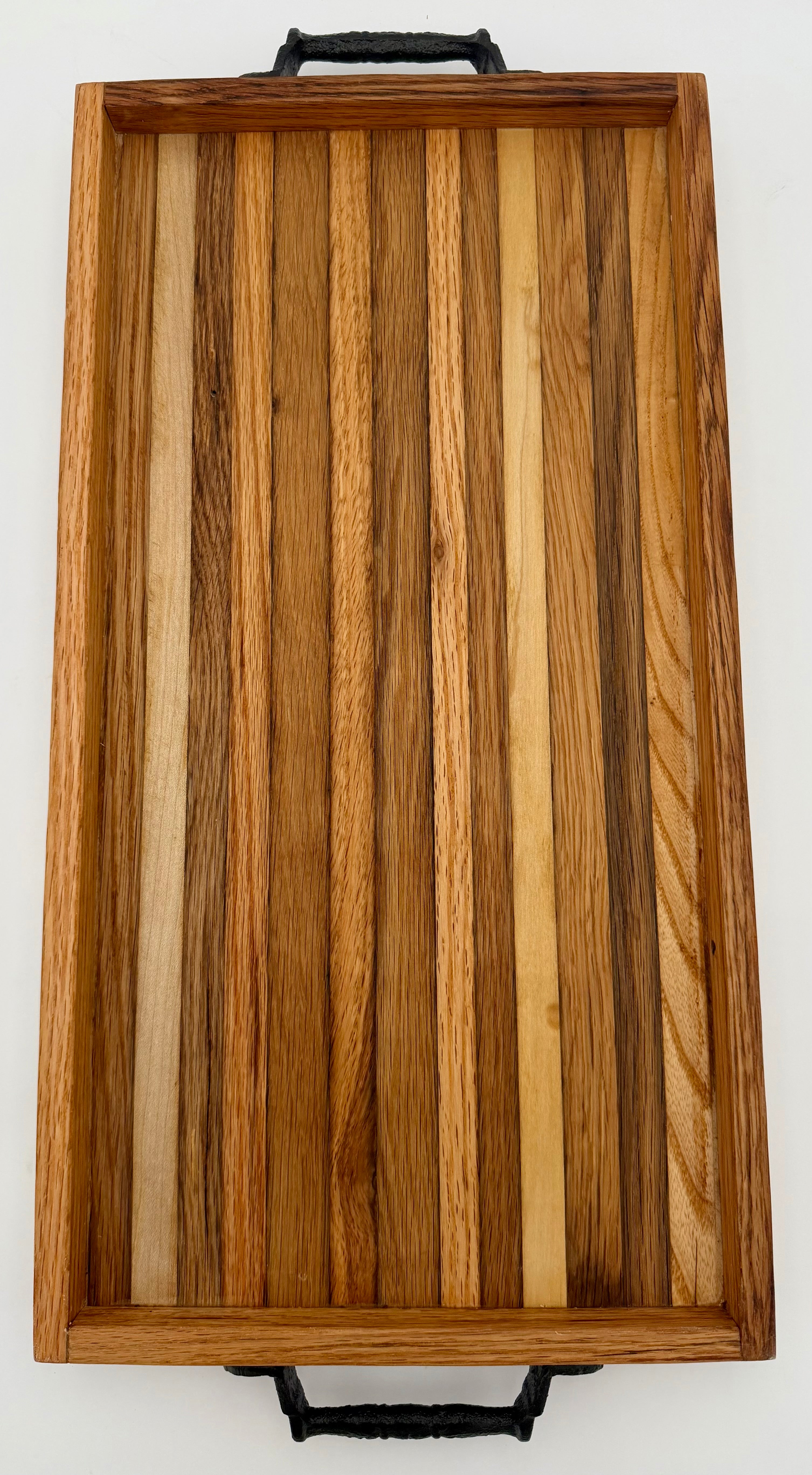 Handcrafted Wooden Serving Tray & Charcuterie Board with Handles and Raised Edge