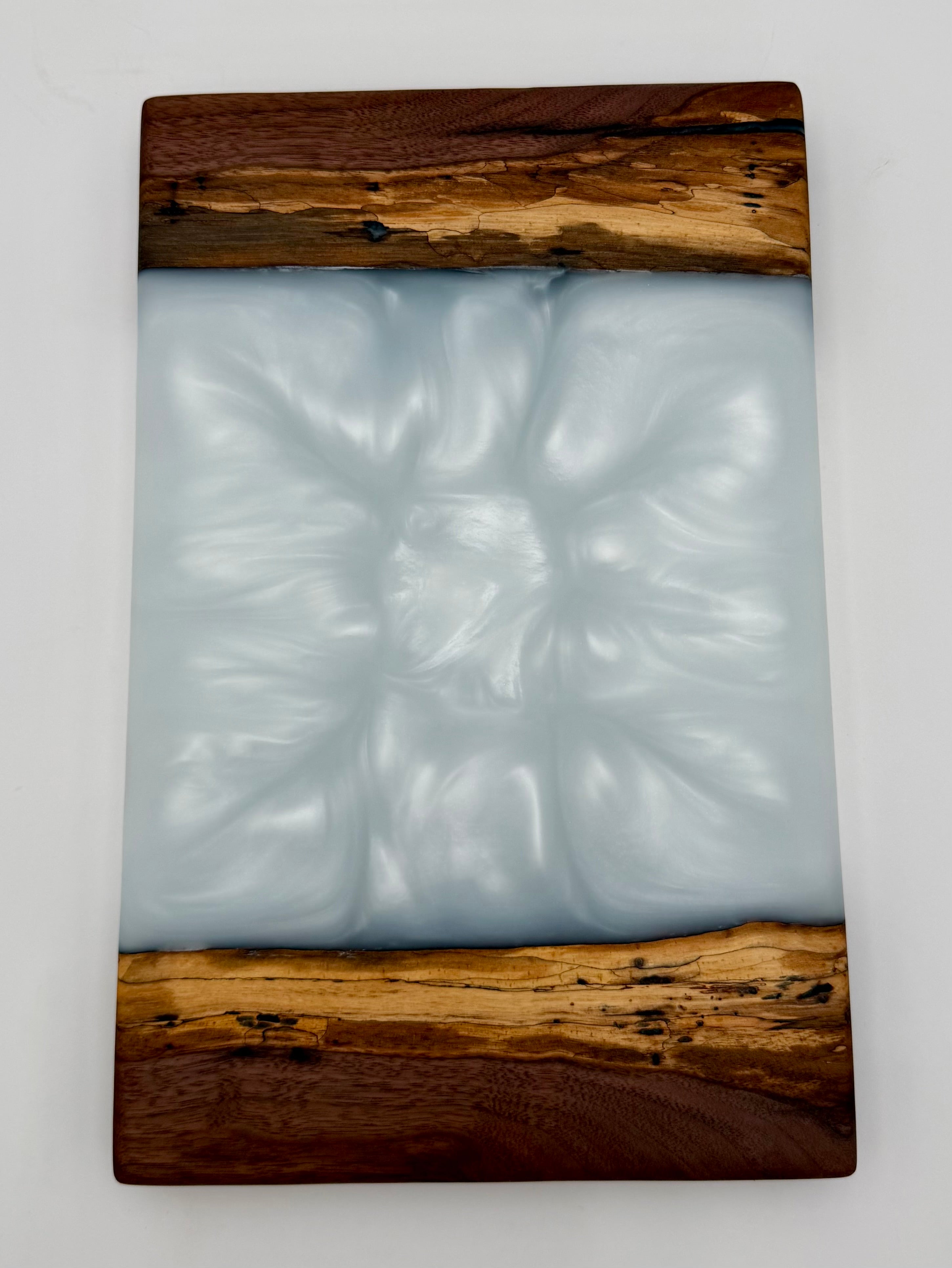 Handcrafted Pearlescent Epoxy Resin & Wood Small Charcuterie Board | Cheese & Appetizer Platter