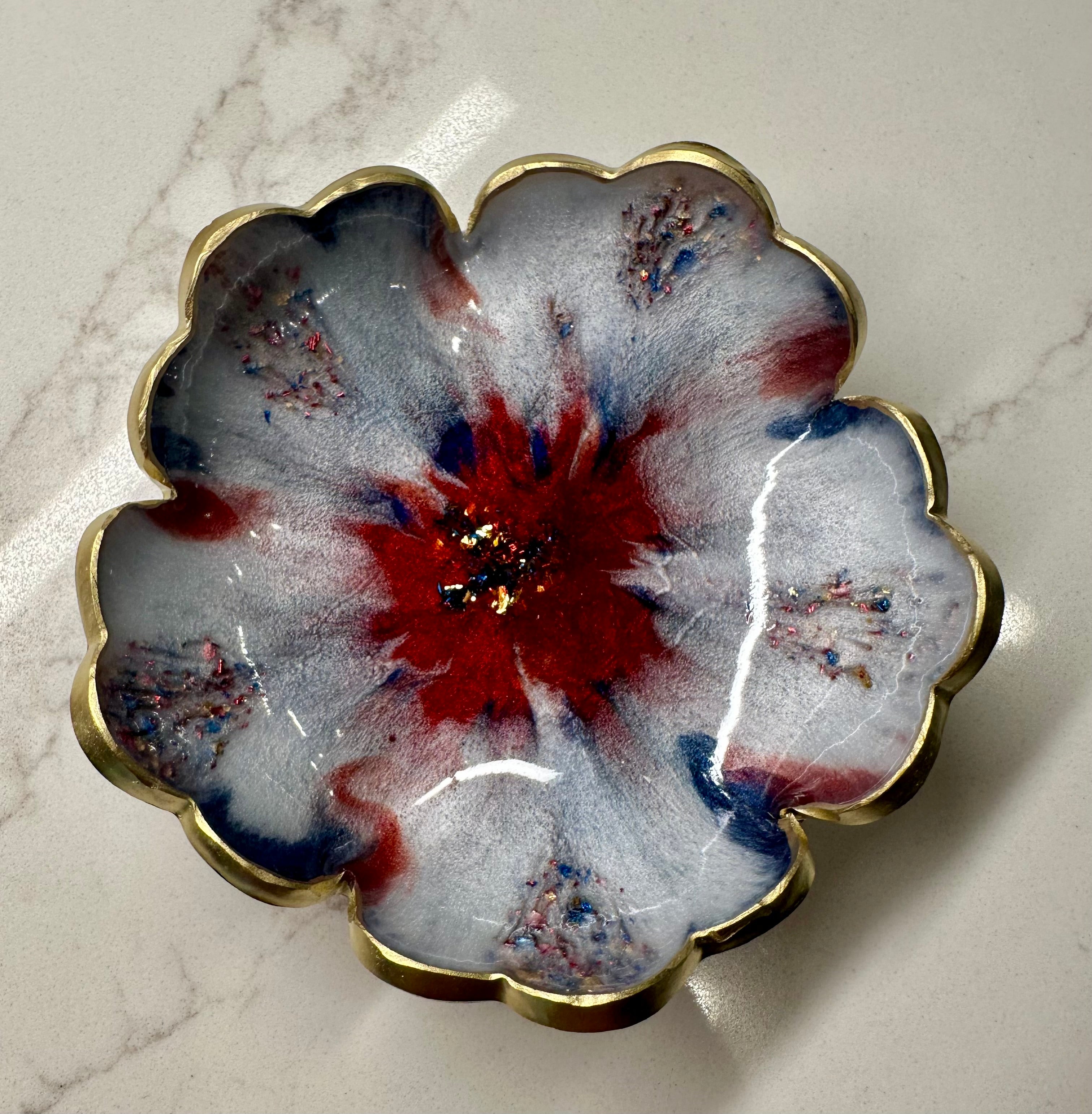 Small ResinFlower Bowl -Trimmed in Gold, Bronze, or Silver