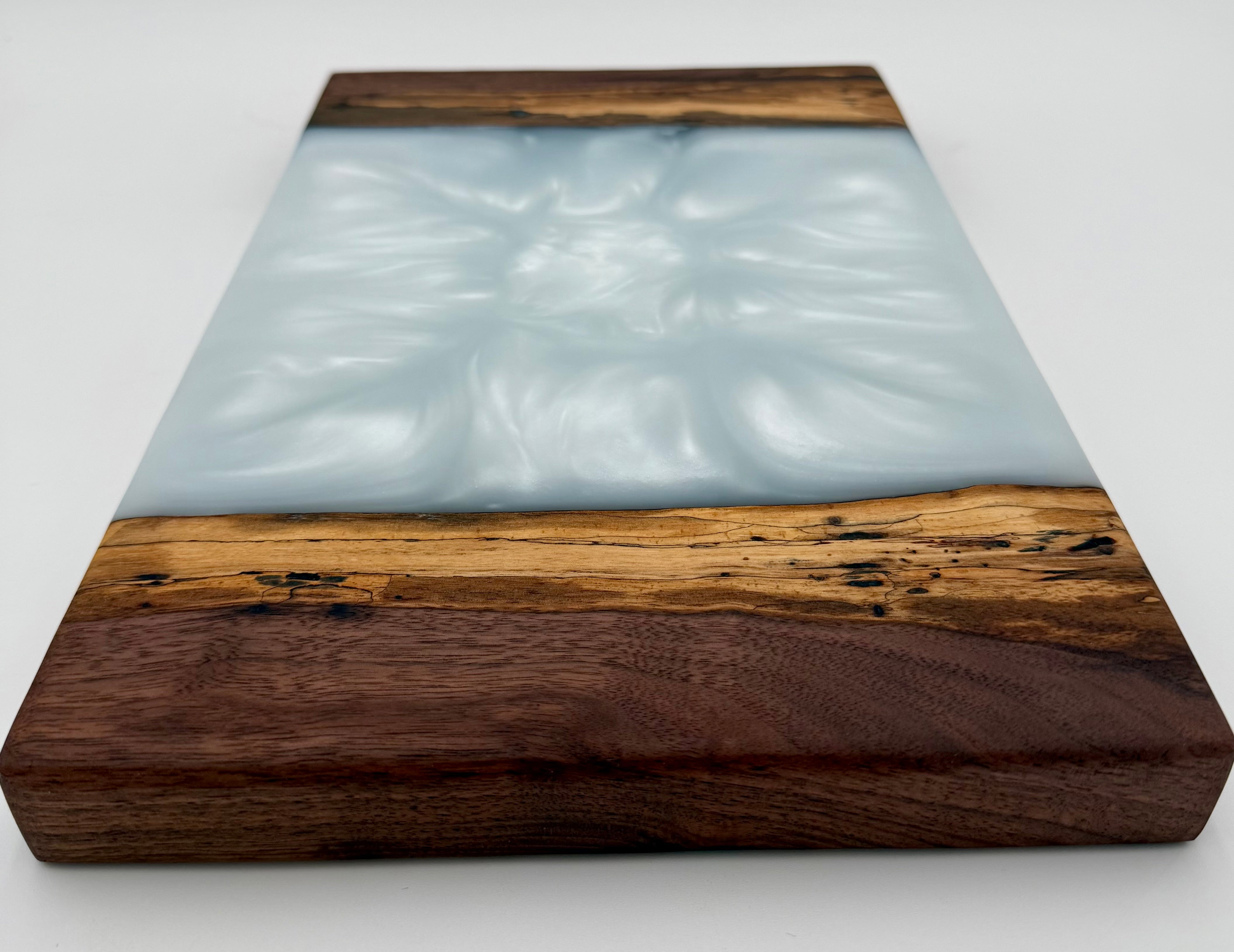 Handcrafted Pearlescent Epoxy Resin & Wood Small Charcuterie Board | Cheese & Appetizer Platter