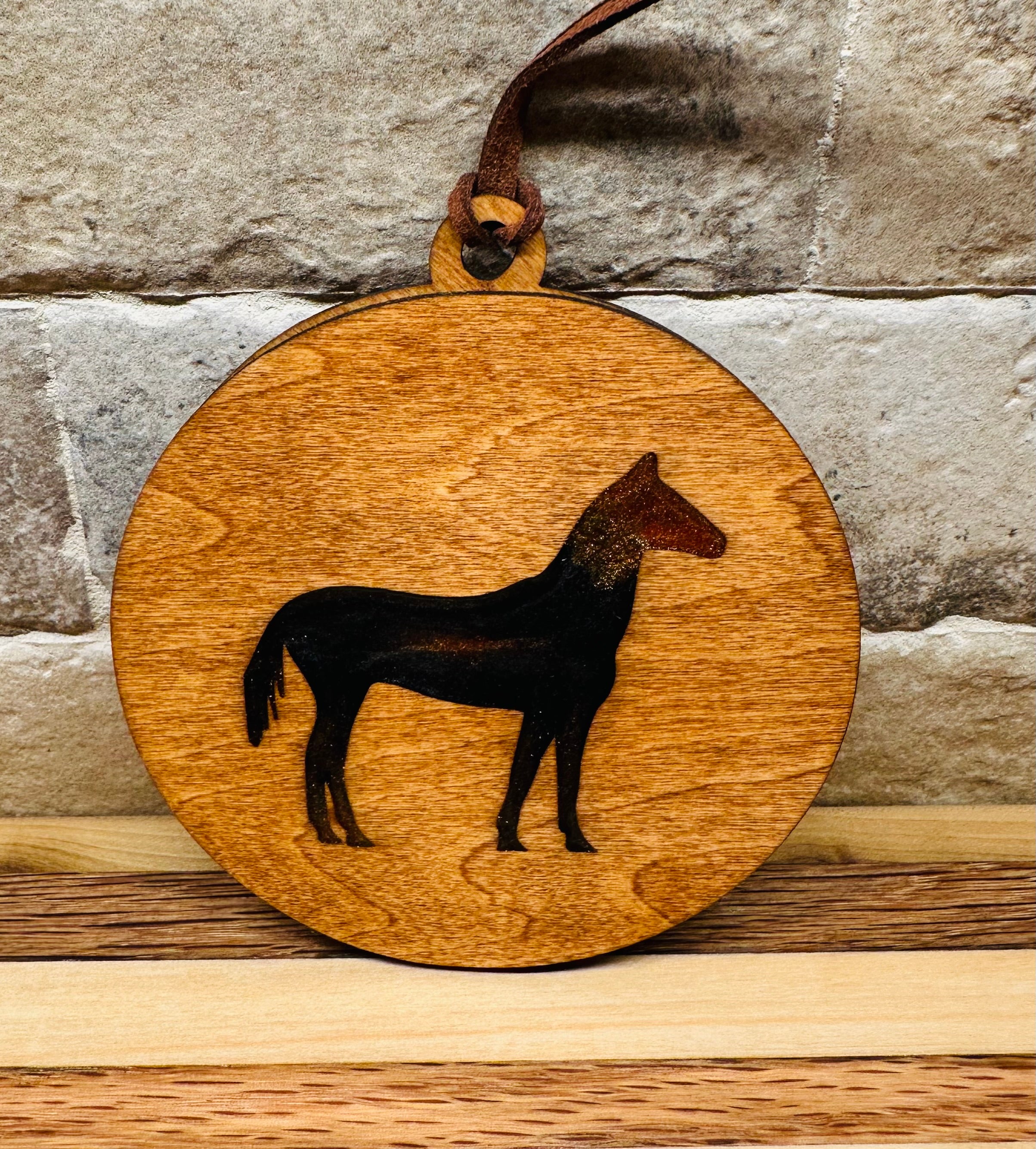 Handcrafted Wood and Resin Standing Horse Ornament