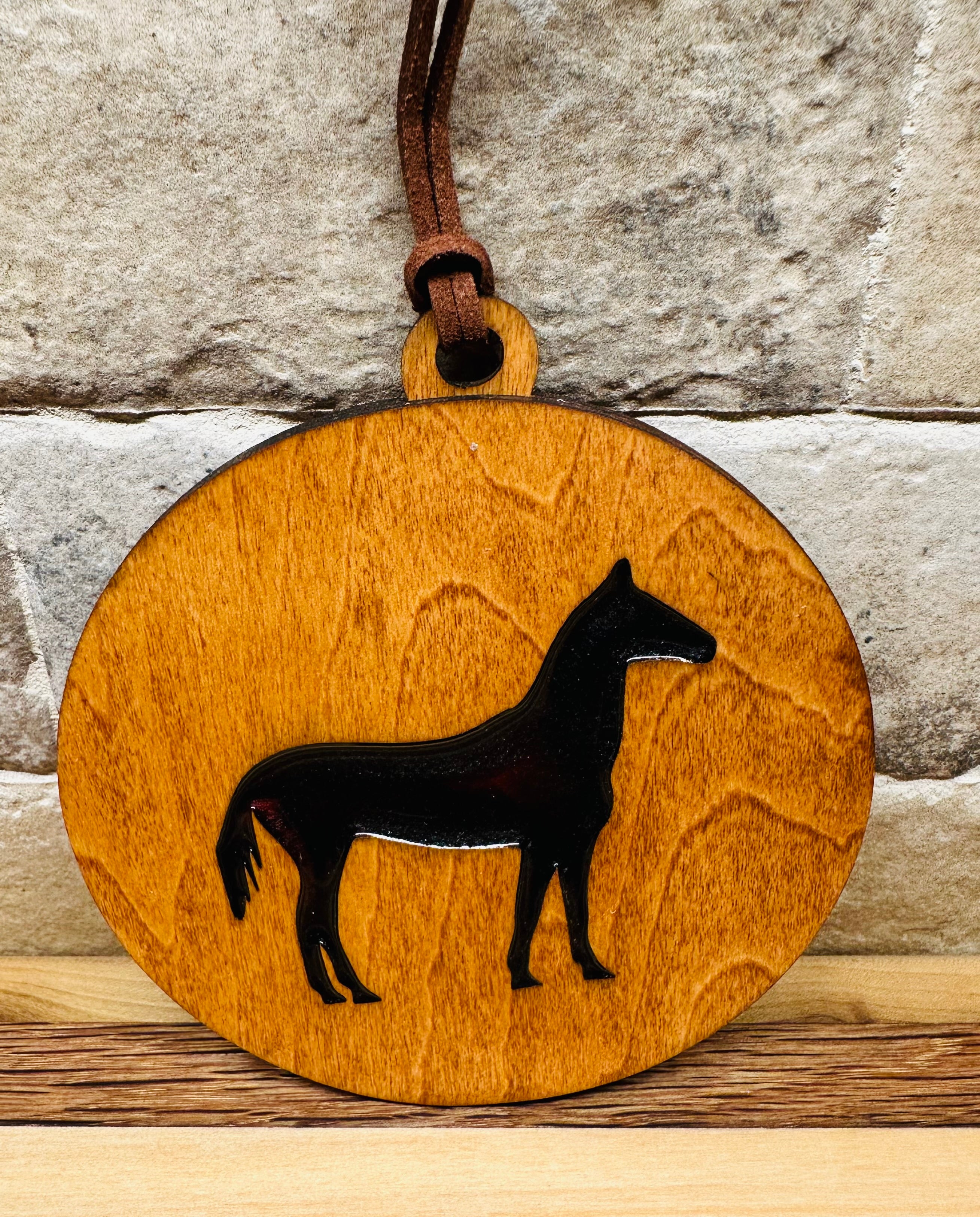 Handcrafted Wood and Resin Standing Horse Ornament