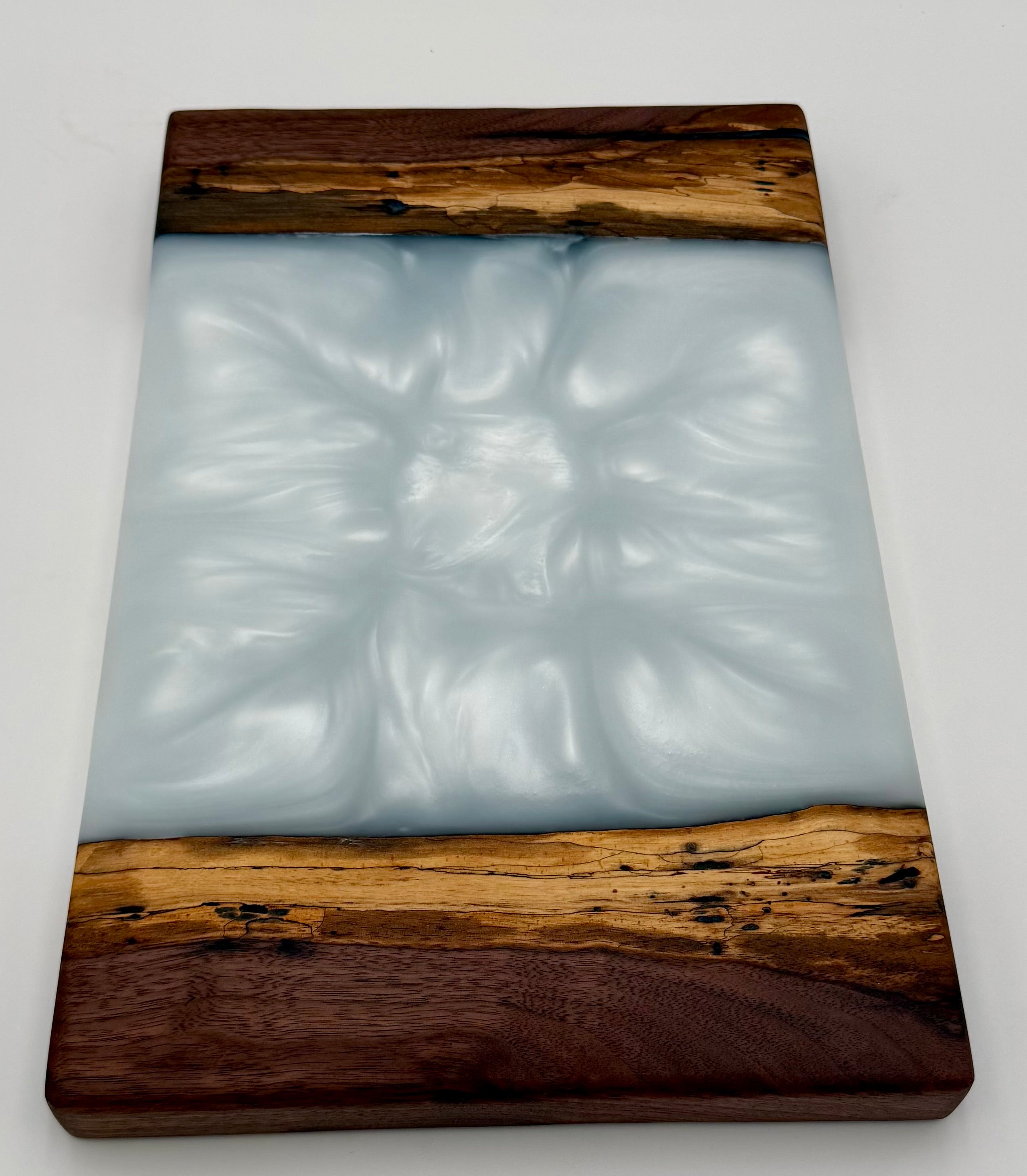 Handcrafted Pearlescent Epoxy Resin & Wood Small Charcuterie Board | Cheese & Appetizer Platter