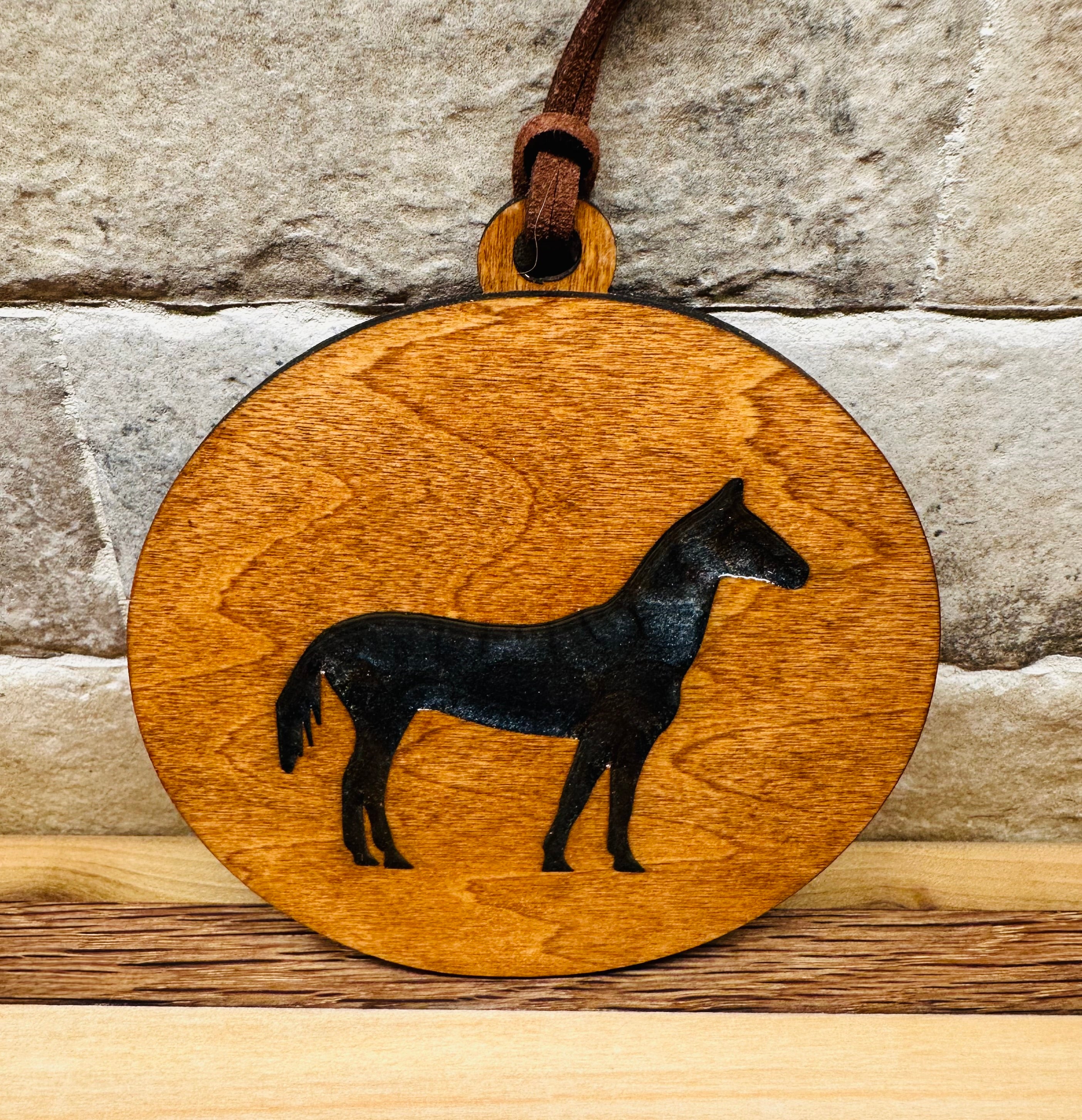 Handcrafted Wood and Resin Standing Horse Ornament