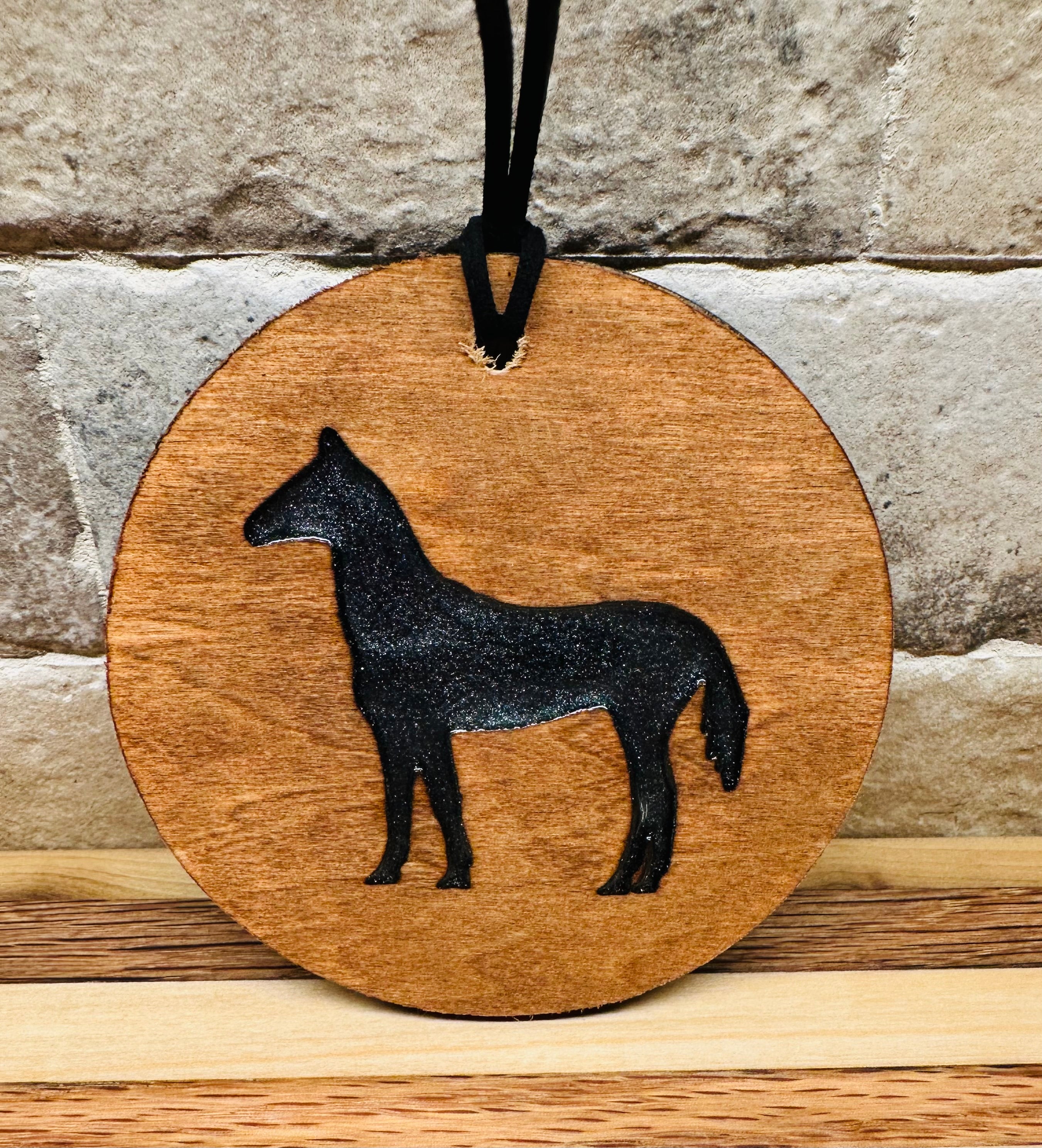Handcrafted Wood and Resin Standing Horse Ornament