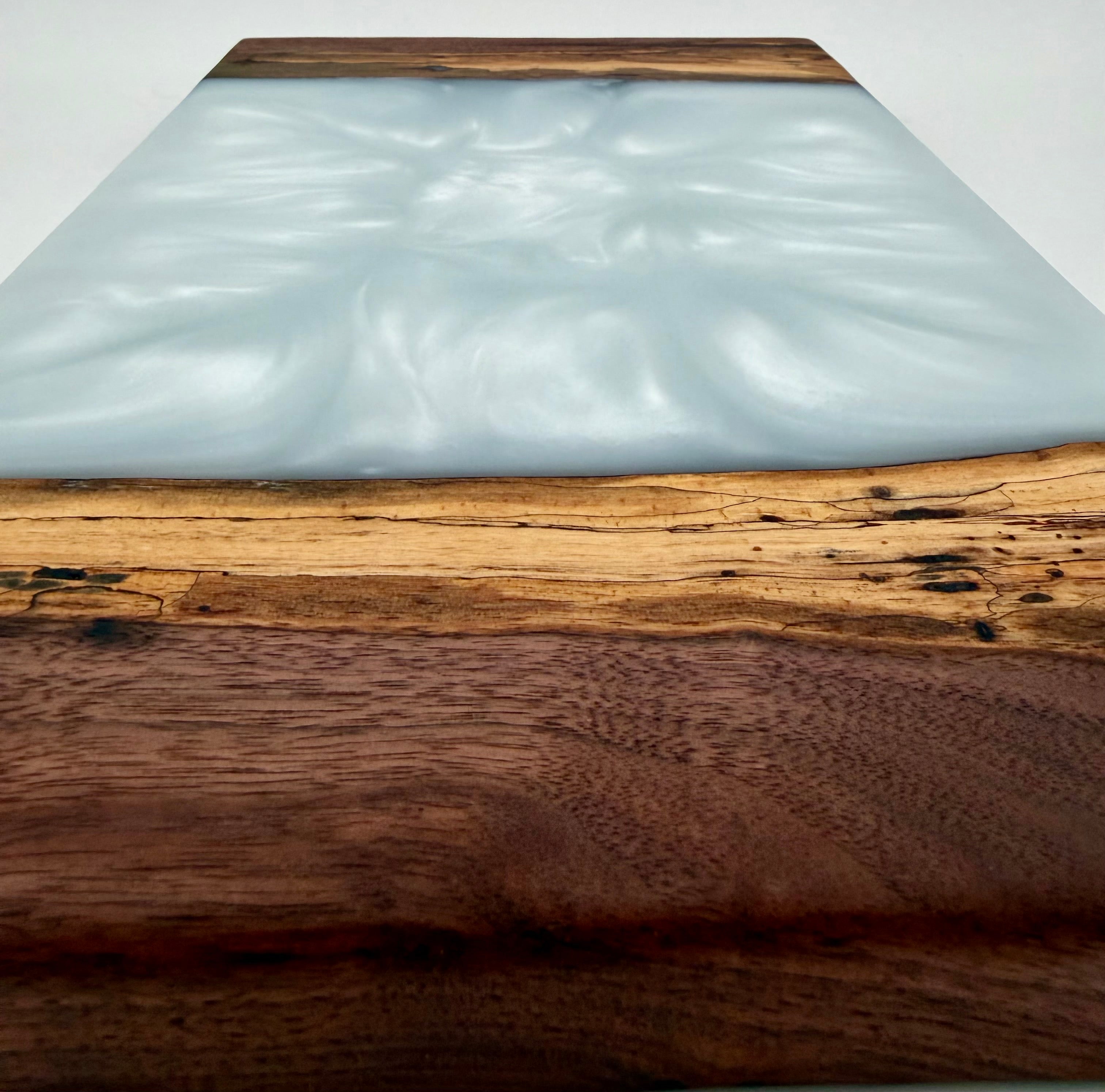Handcrafted Pearlescent Epoxy Resin & Wood Small Charcuterie Board | Cheese & Appetizer Platter