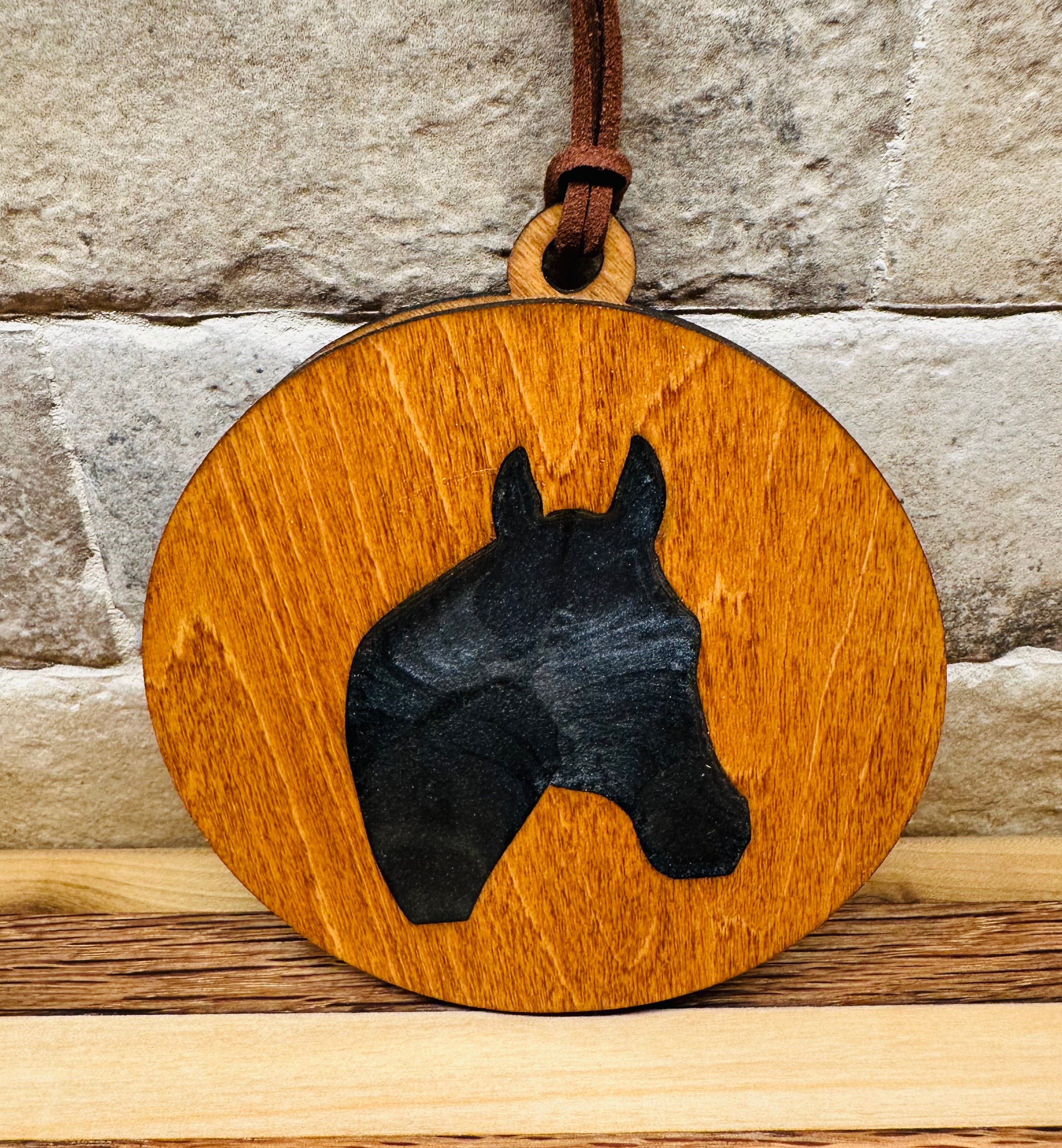Handcrafted Wood and Resin Horse Head Ornament