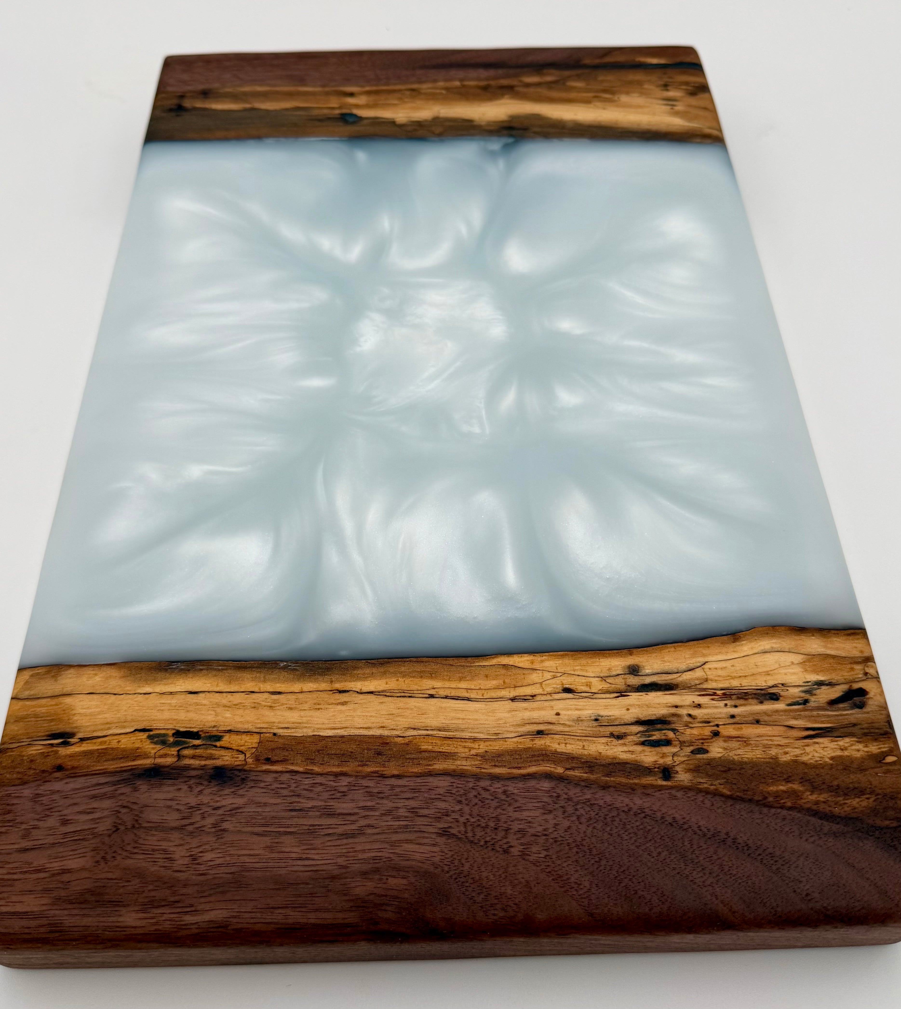 Handcrafted Pearlescent Epoxy Resin & Wood Small Charcuterie Board | Cheese & Appetizer Platter